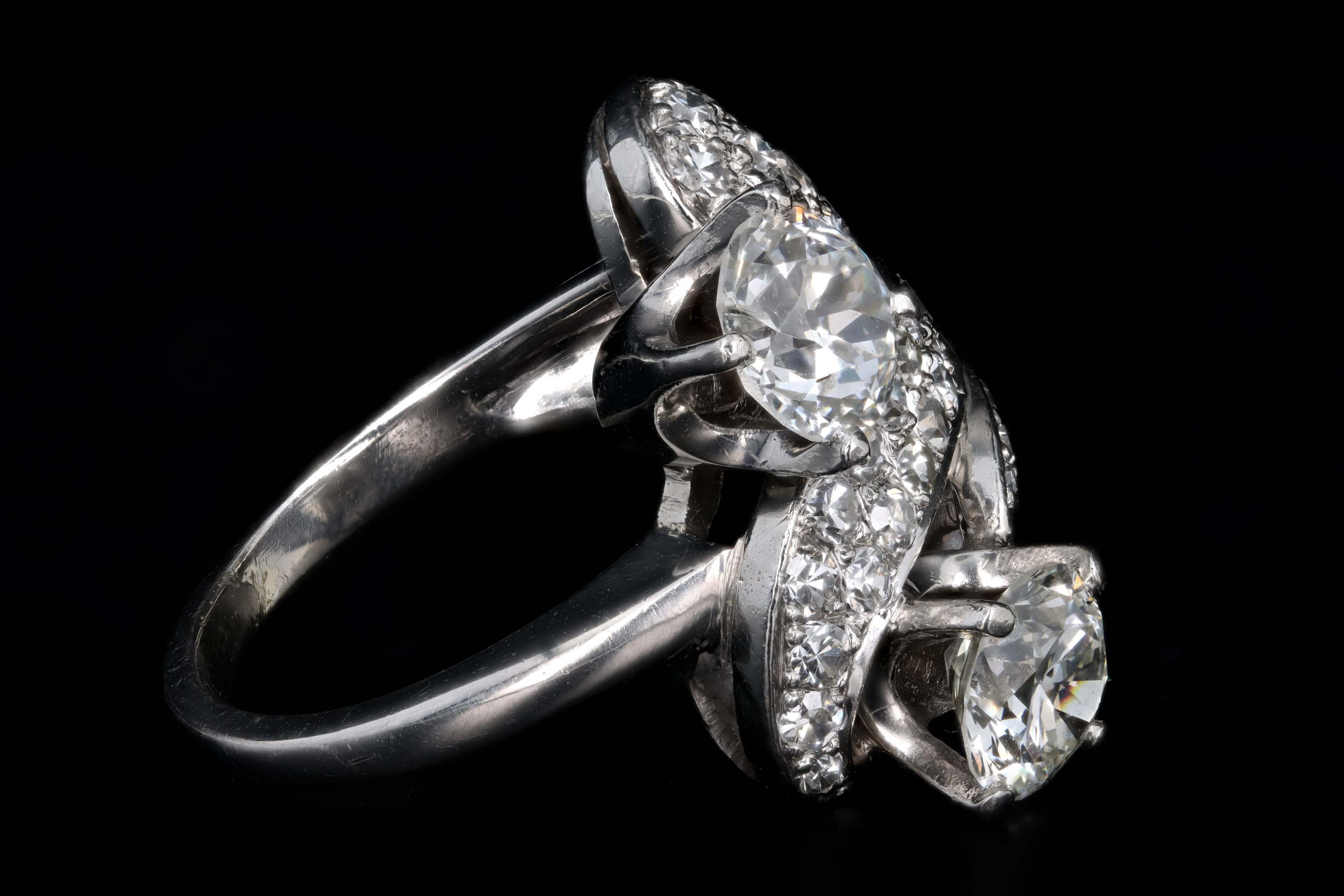 Art Deco Platinum 2.85 Carat Total Weight Old European Cut Diamond Toi Et Moi Two Stone Ring - Queen May