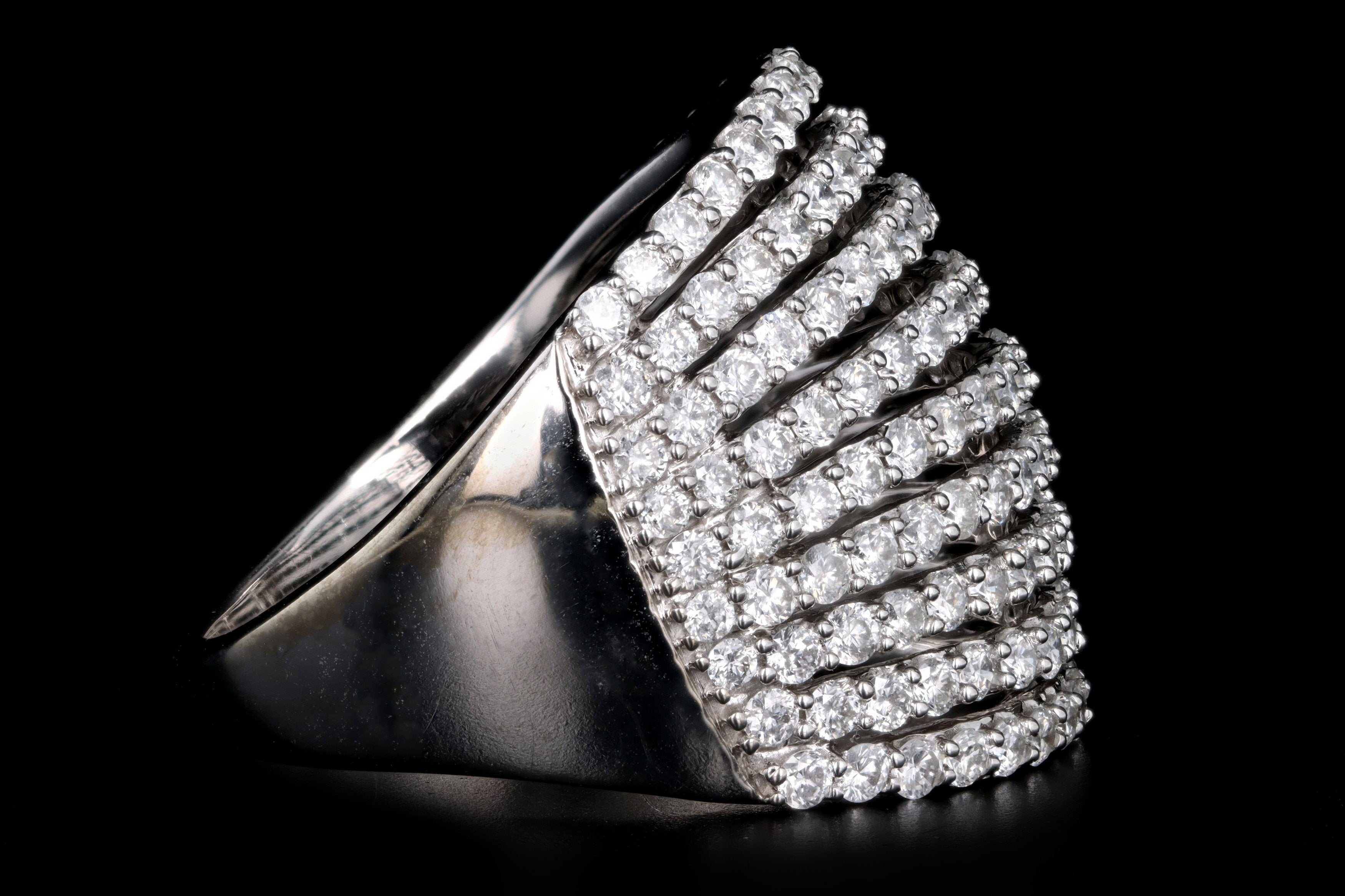 14K White Gold 2.0 Carat Total Weight Round Diamond Multi-Row Ring - Queen May