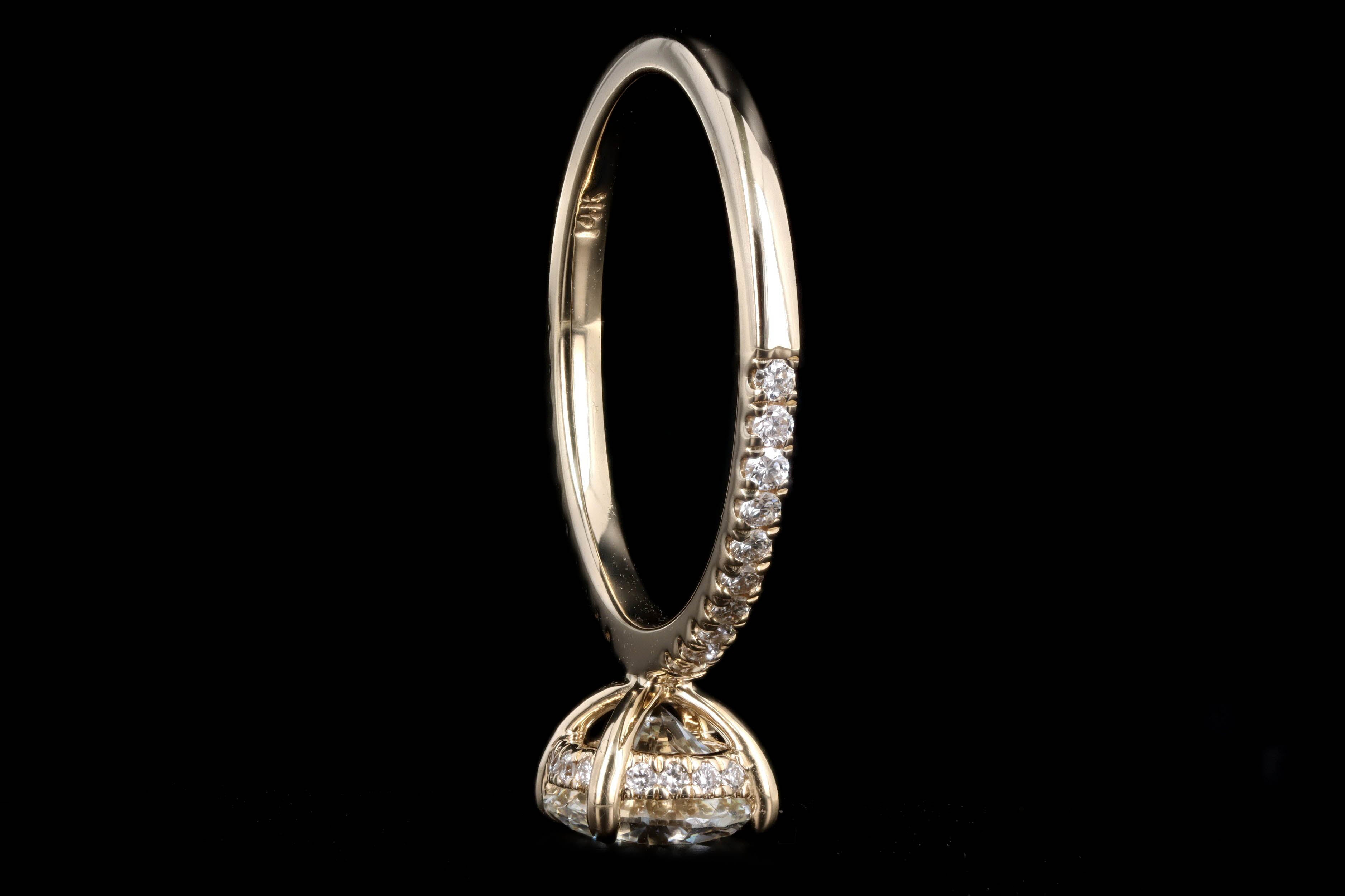 14K Yellow Gold 1.28 Carat Round Brilliant Cut Diamond Hidden Halo Engagement Ring GIA Certified - Queen May