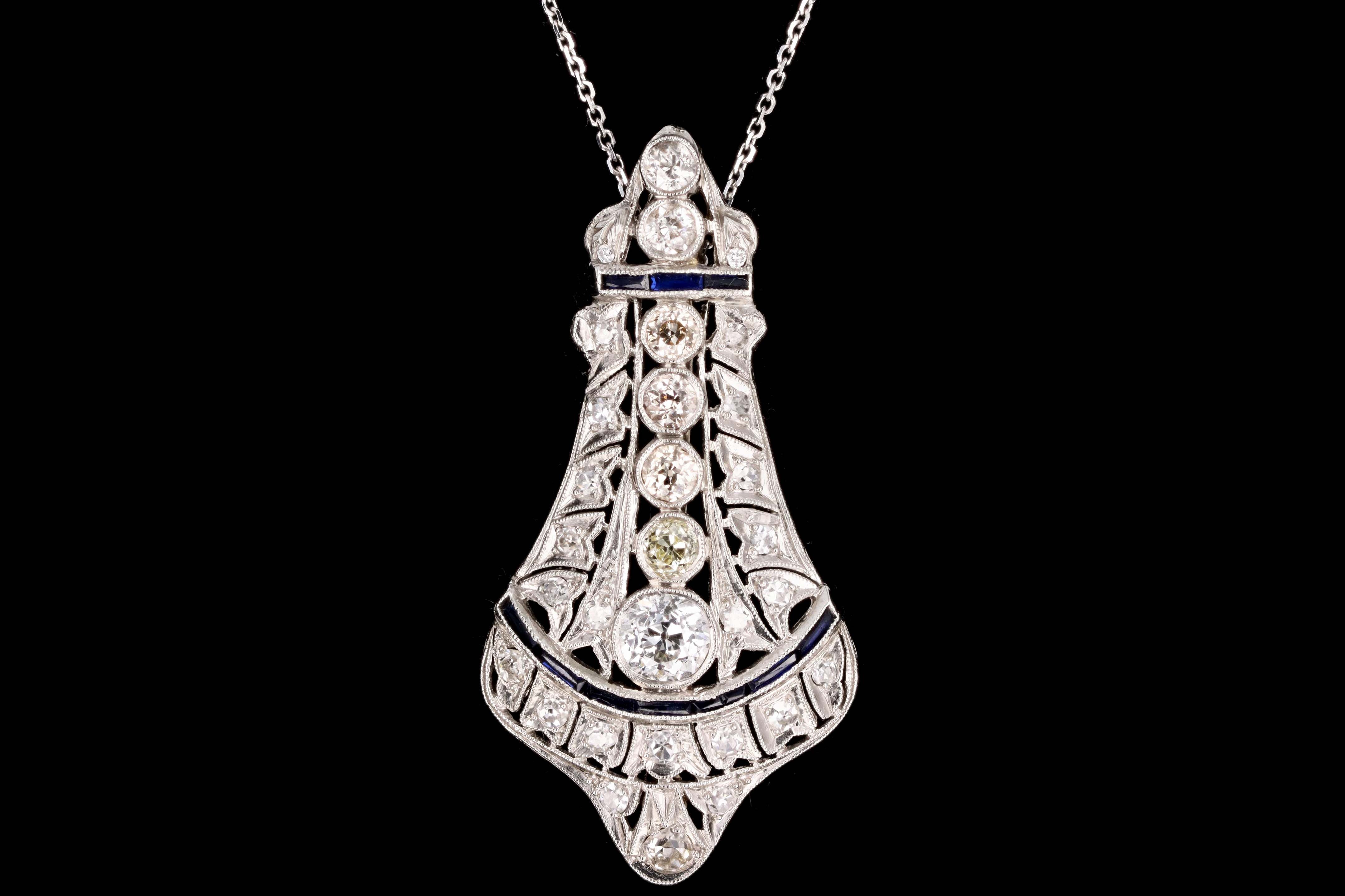Art Deco Platinum Diamond and Sapphire Brooch and Pendant - Queen May