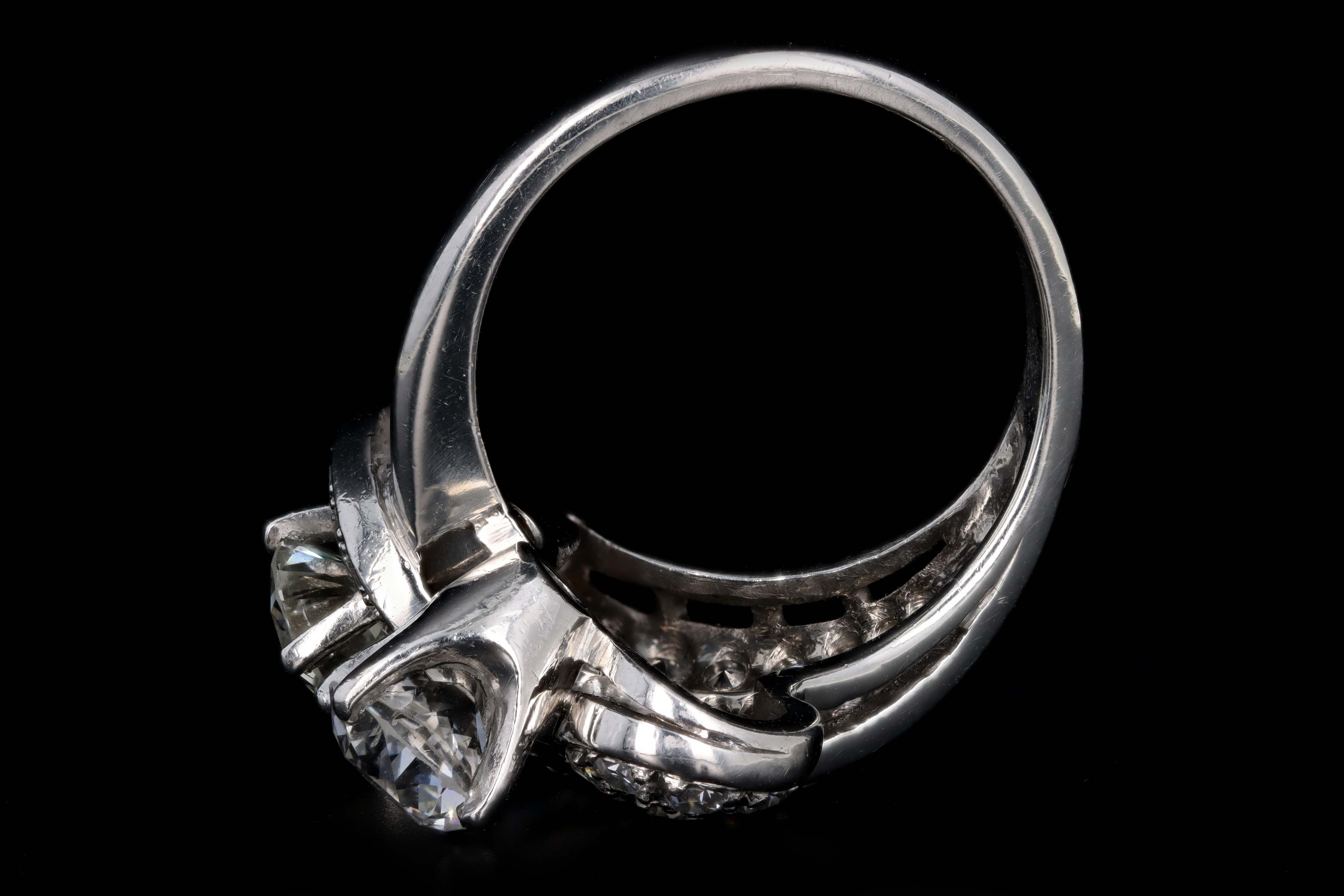 Art Deco Platinum 2.85 Carat Total Weight Old European Cut Diamond Toi Et Moi Two Stone Ring - Queen May