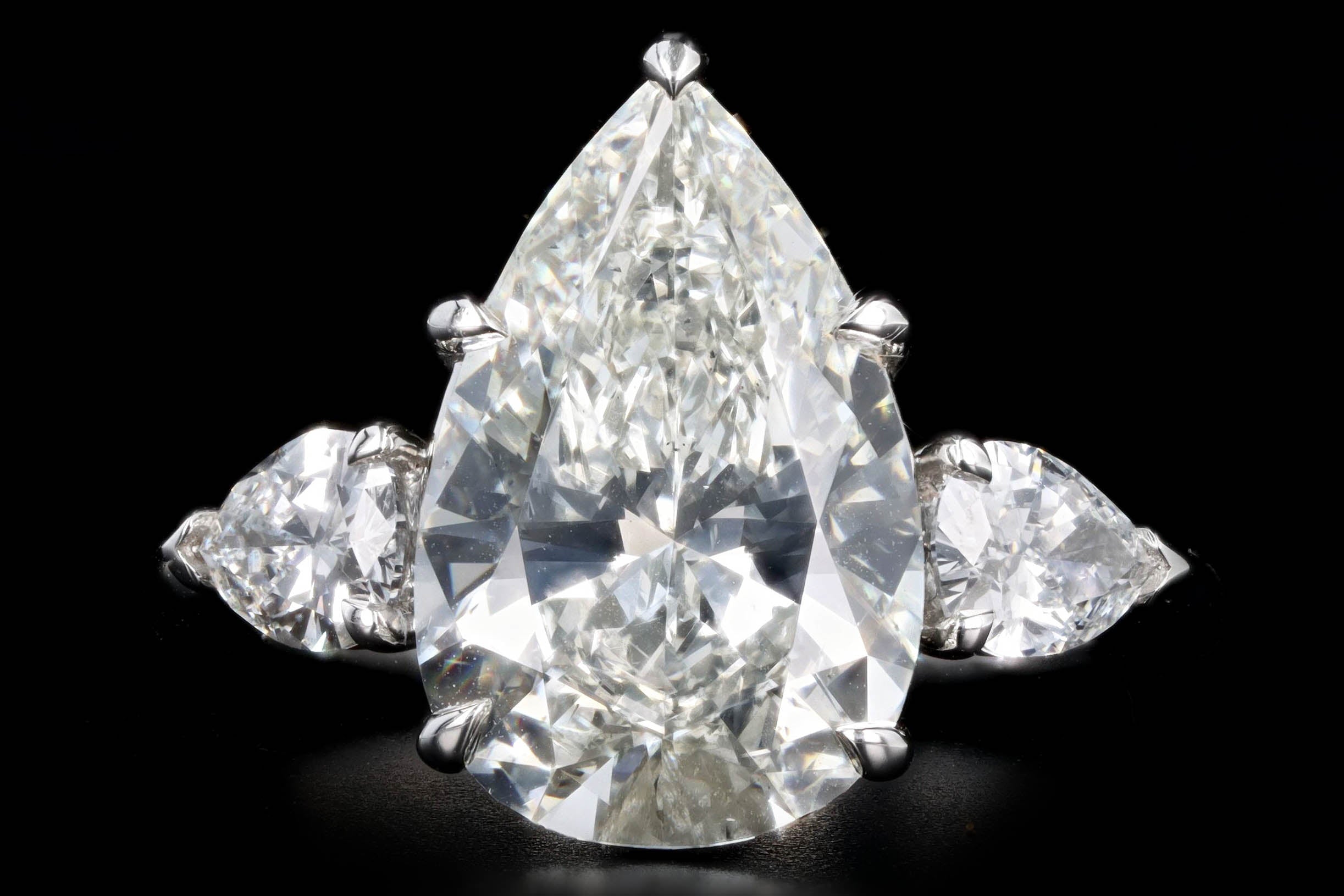 Platinum 5.01 Carat Pear Cut Diamond Three Stone Engagement Ring GIA Certified - Queen May