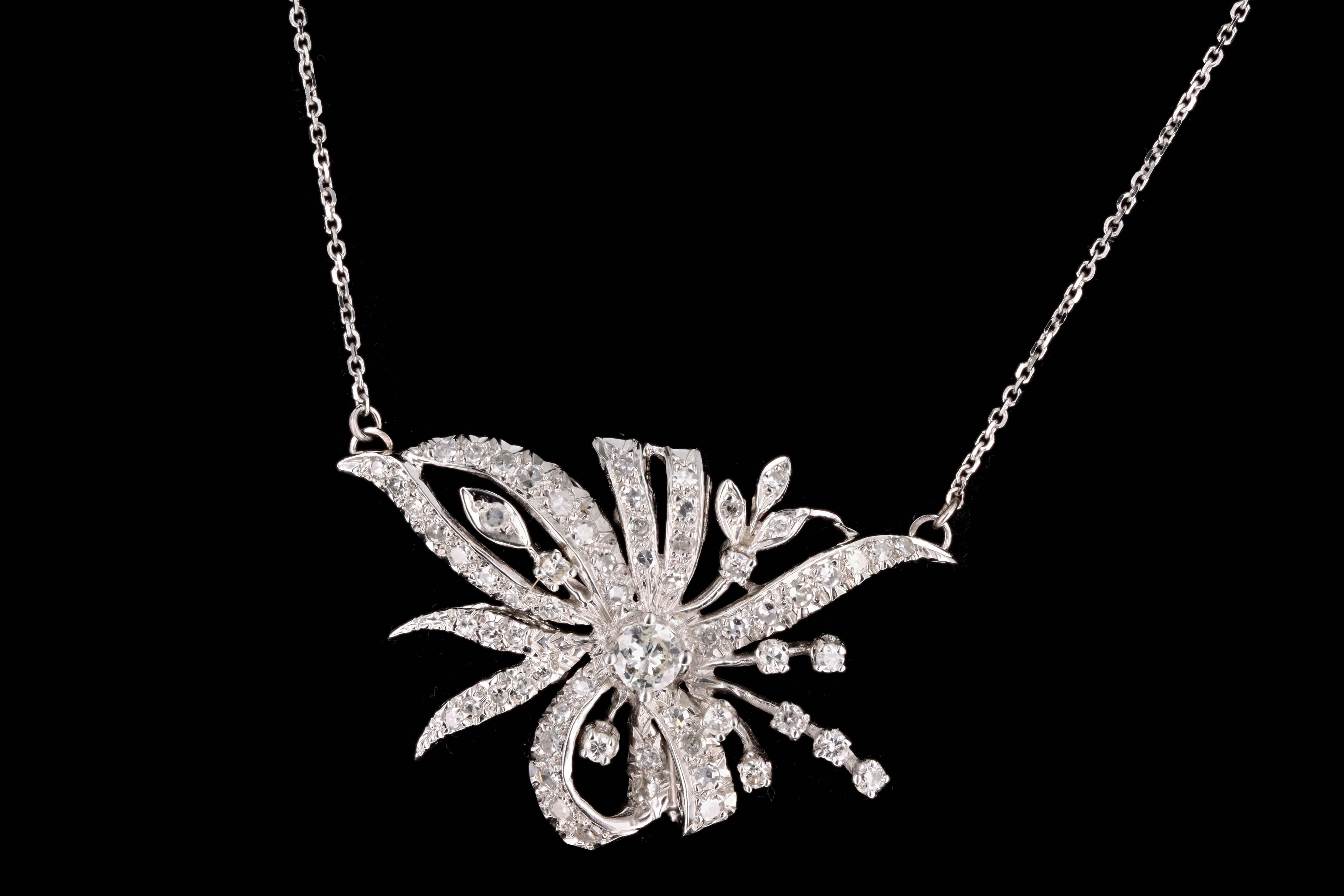 Retro Platinum 1 Carat Total Weight Diamond Brooch Conversion Pendant Necklace - Queen May