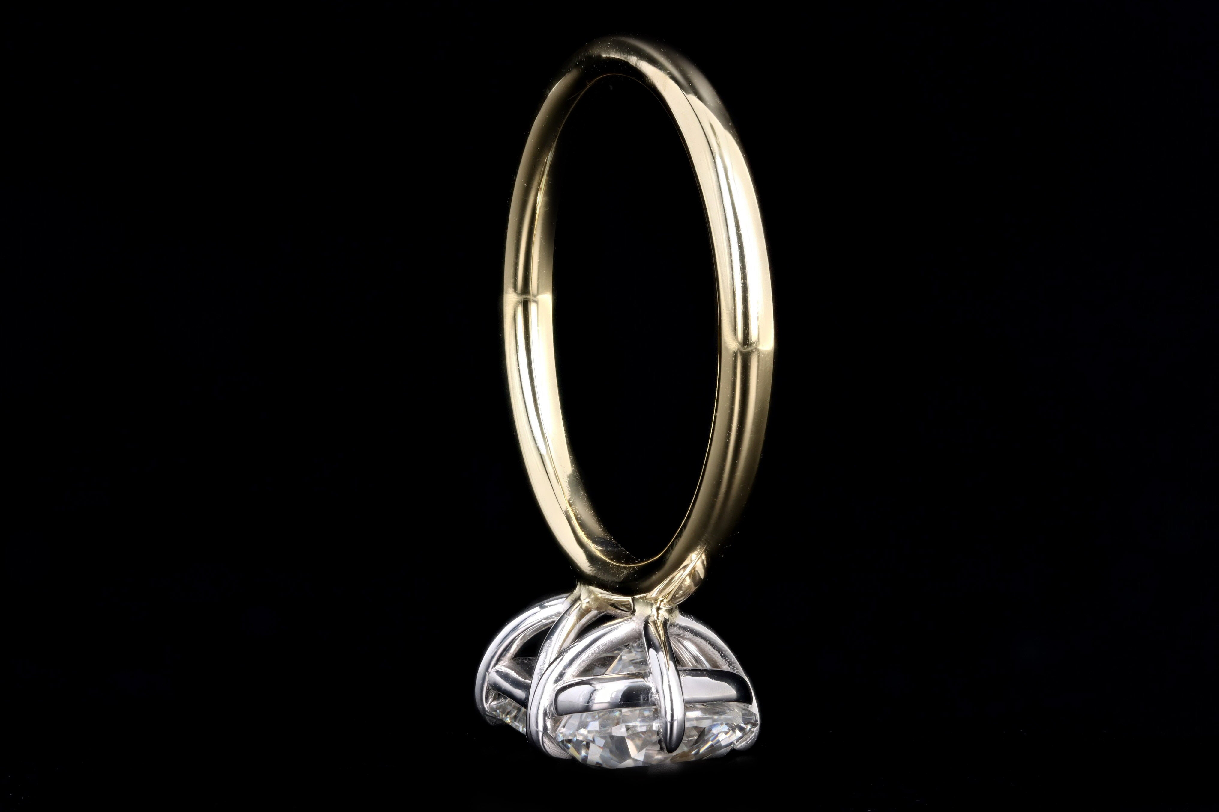 18K Yellow Gold Platinum Pear Cut Diamond & Emerald Cut Diamond Two Stone Engagement GIA Certified - Queen May