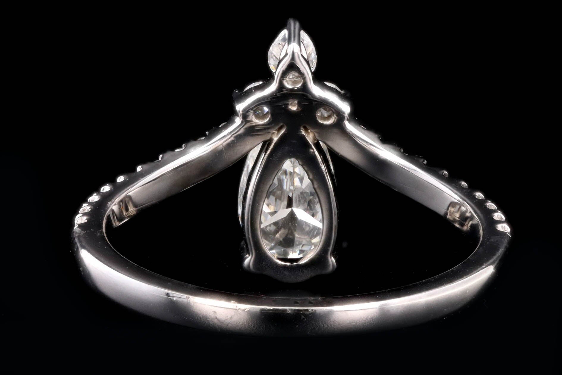 14K White Gold 0.82 Carat Pear Cut Diamond Chevron Shank Engagement Ring GIA Certified - Queen May