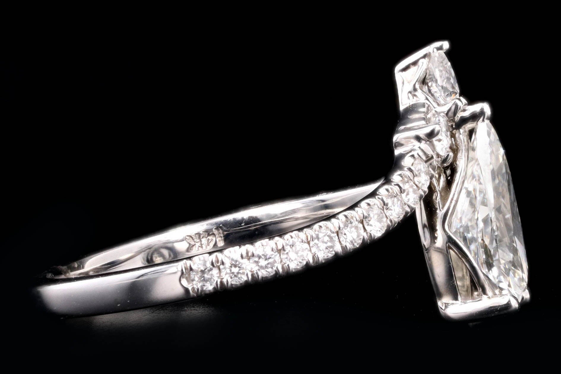 14K White Gold 0.82 Carat Pear Cut Diamond Chevron Shank Engagement Ring GIA Certified - Queen May