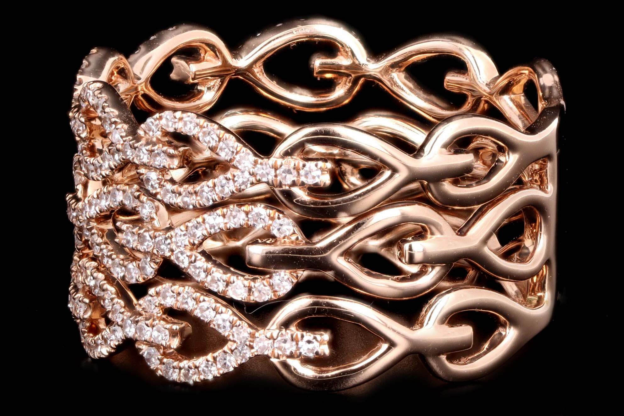14K Rose Gold .48 Carat Total Weight Wide Diamond Band - Queen May