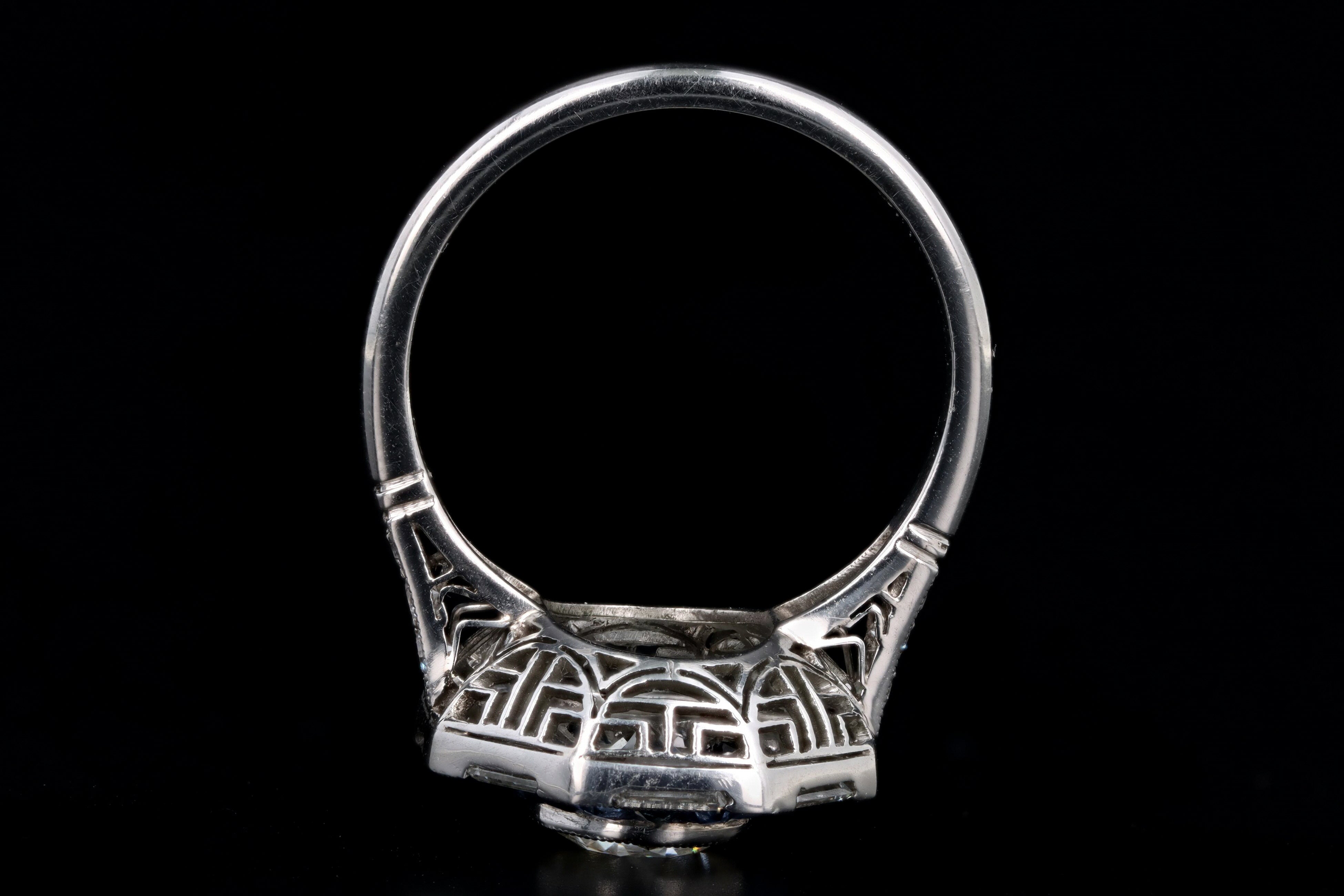 Art Deco Inspired 1.15 Carat Old European Cut Diamond & Sapphire Halo Engagement Ring - Queen May
