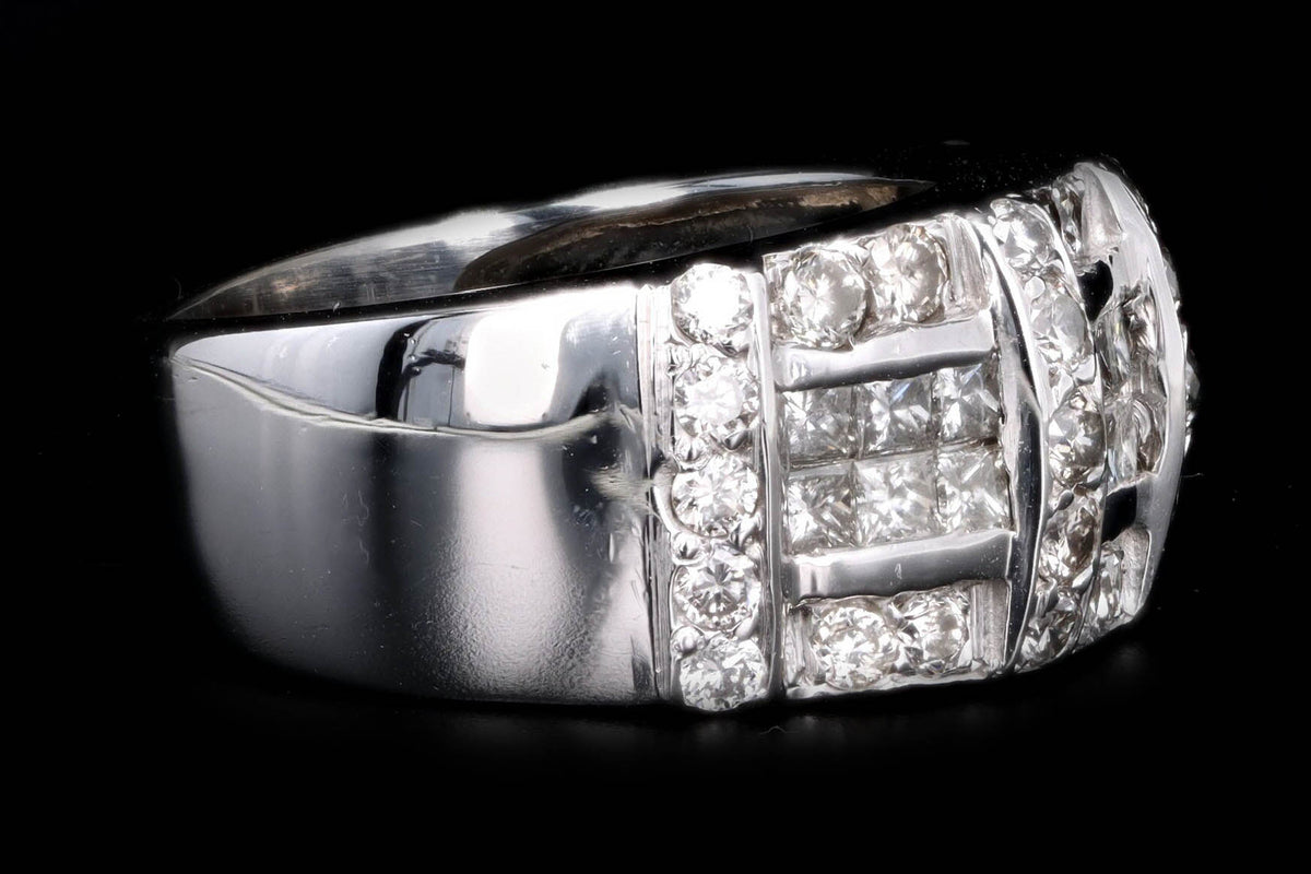 18K White Gold 1.75 Carat Total Weight Invisible Set Princess Cut Diamond Thick Band - Queen May