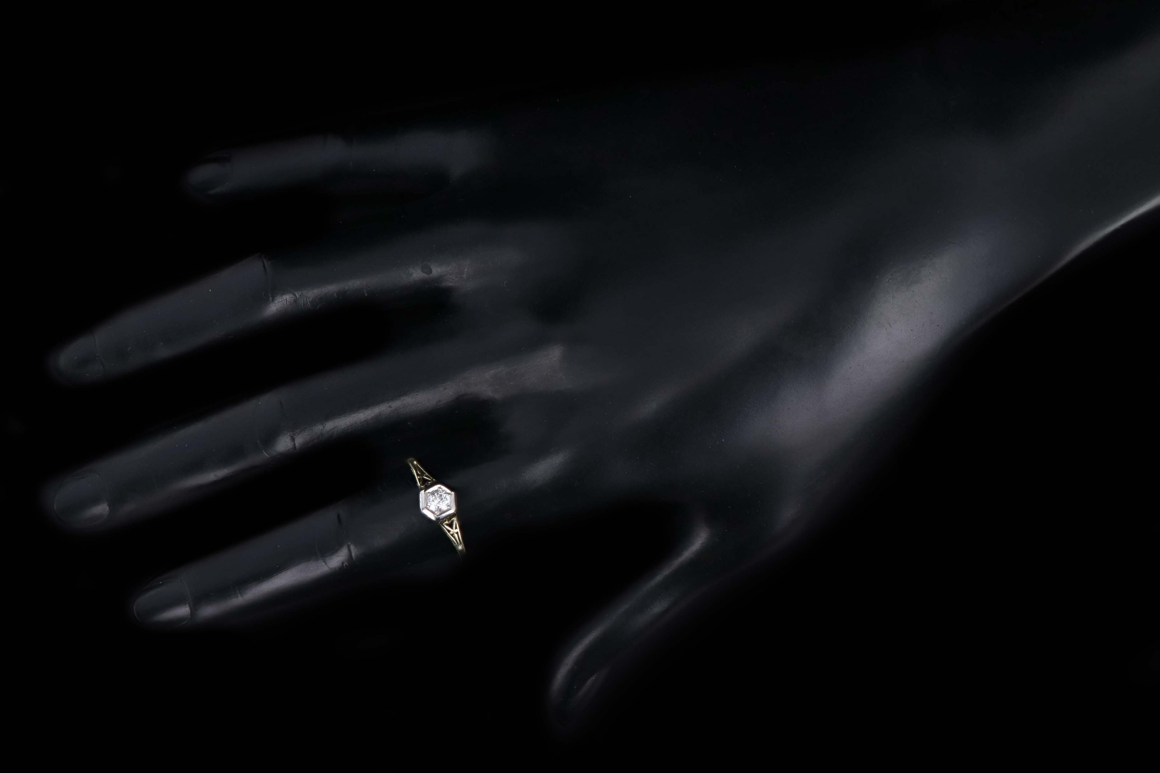 Art Deco 14K Yellow and White Gold .20 Carat Old European Cut Diamond Engagement Ring - Queen May