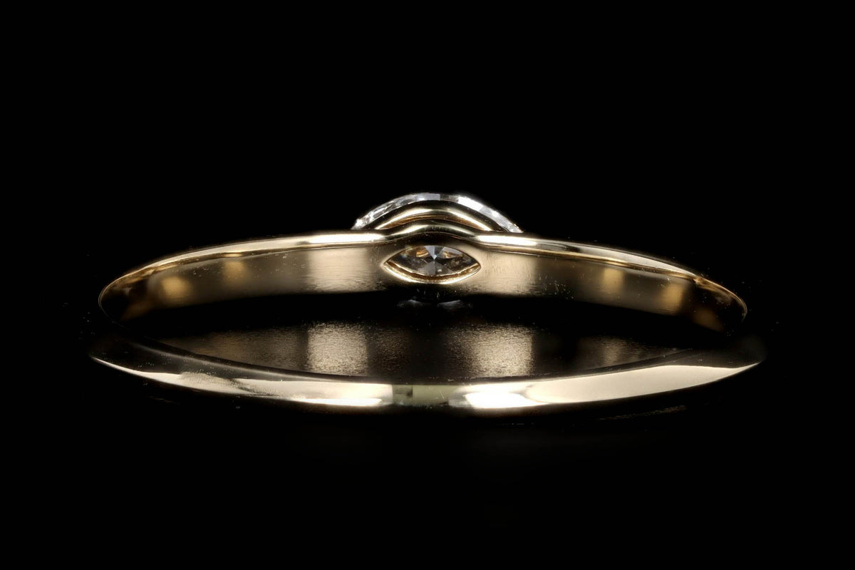 14K Yellow Gold 0.20 Carat Marquise Cut Diamond East-West Knife Edge Band Ring - Queen May