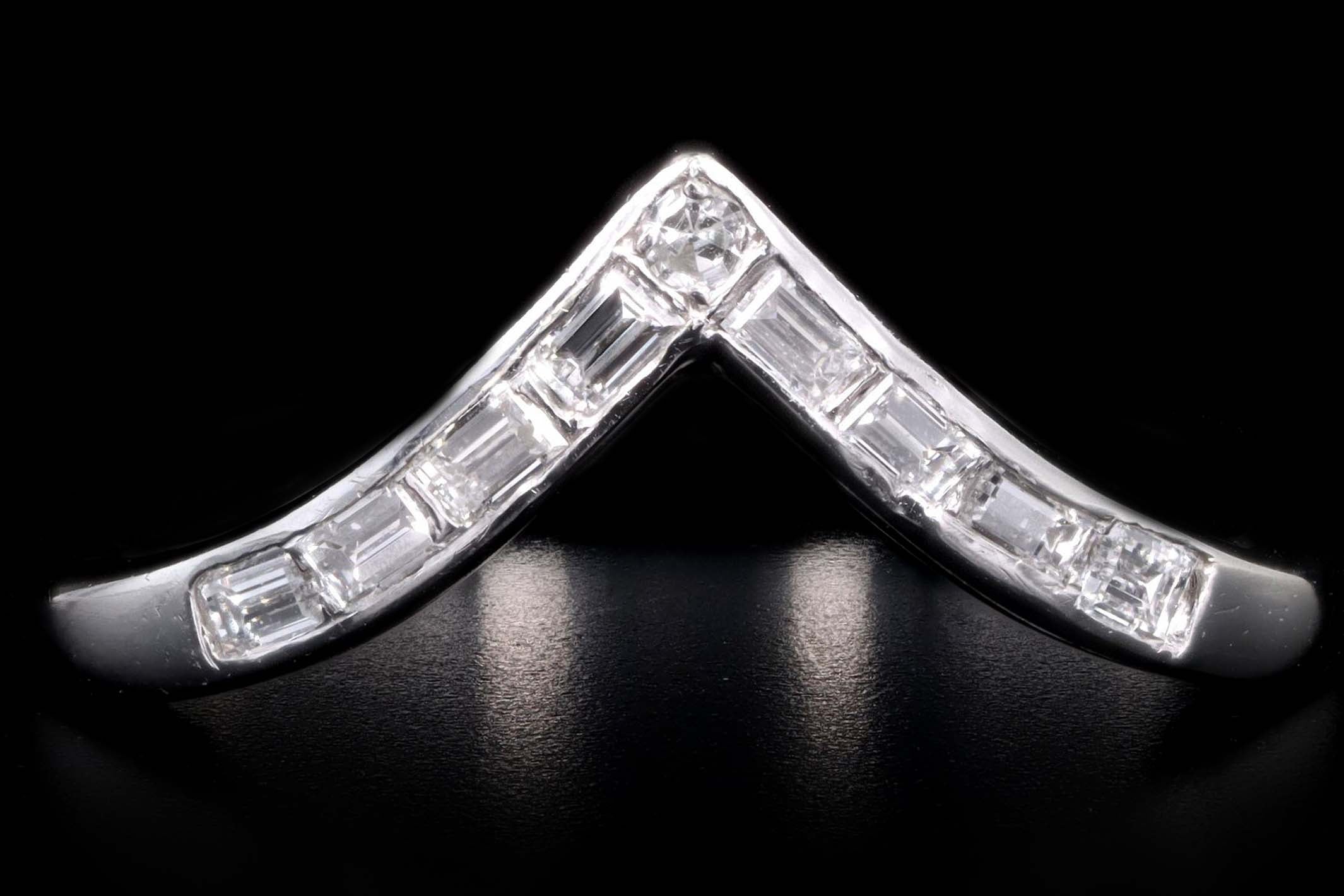 Platinum .20 Carat Total Weight Baguette Diamond Contour Band - Queen May