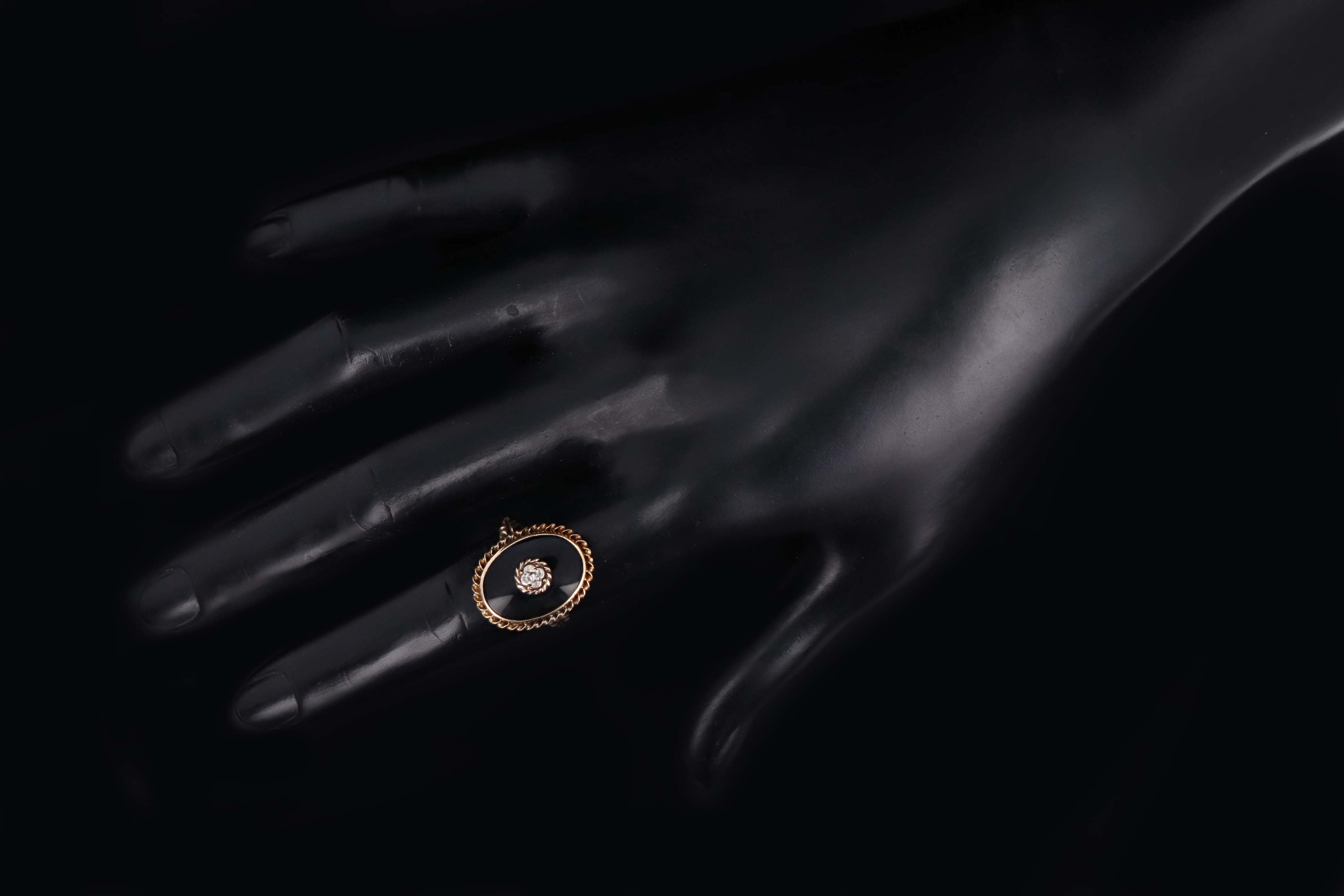 Victorian Inspired 10K Yellow Gold Onyx & Diamond Ring - Queen May