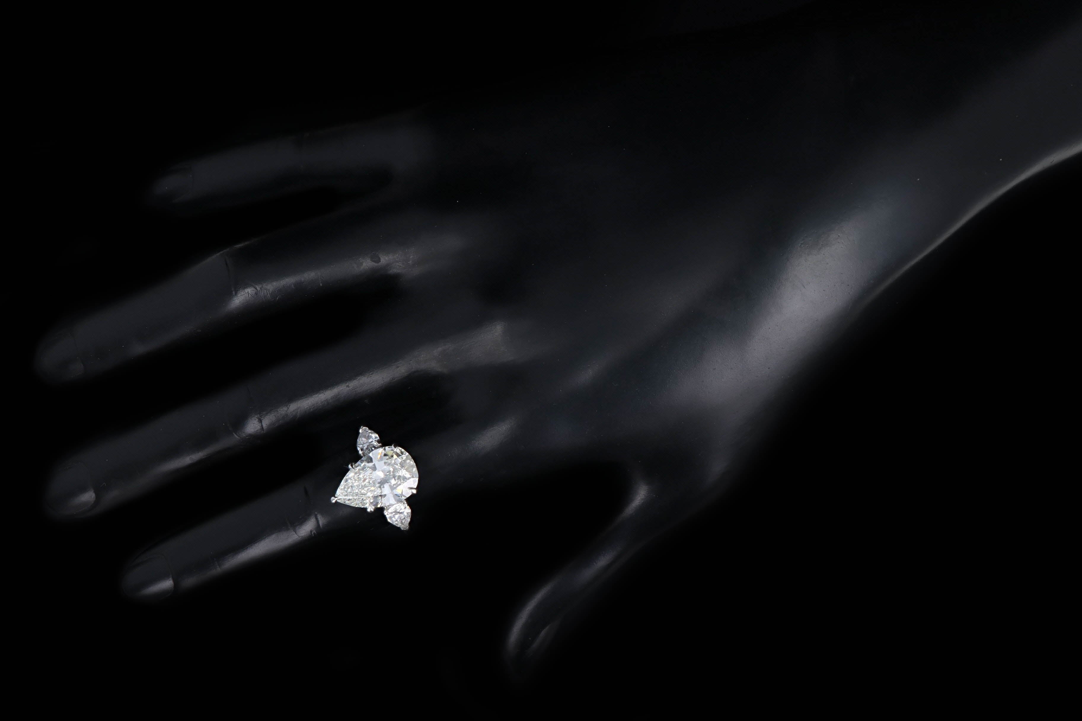Platinum 5.01 Carat Pear Cut Diamond Three Stone Engagement Ring GIA Certified - Queen May