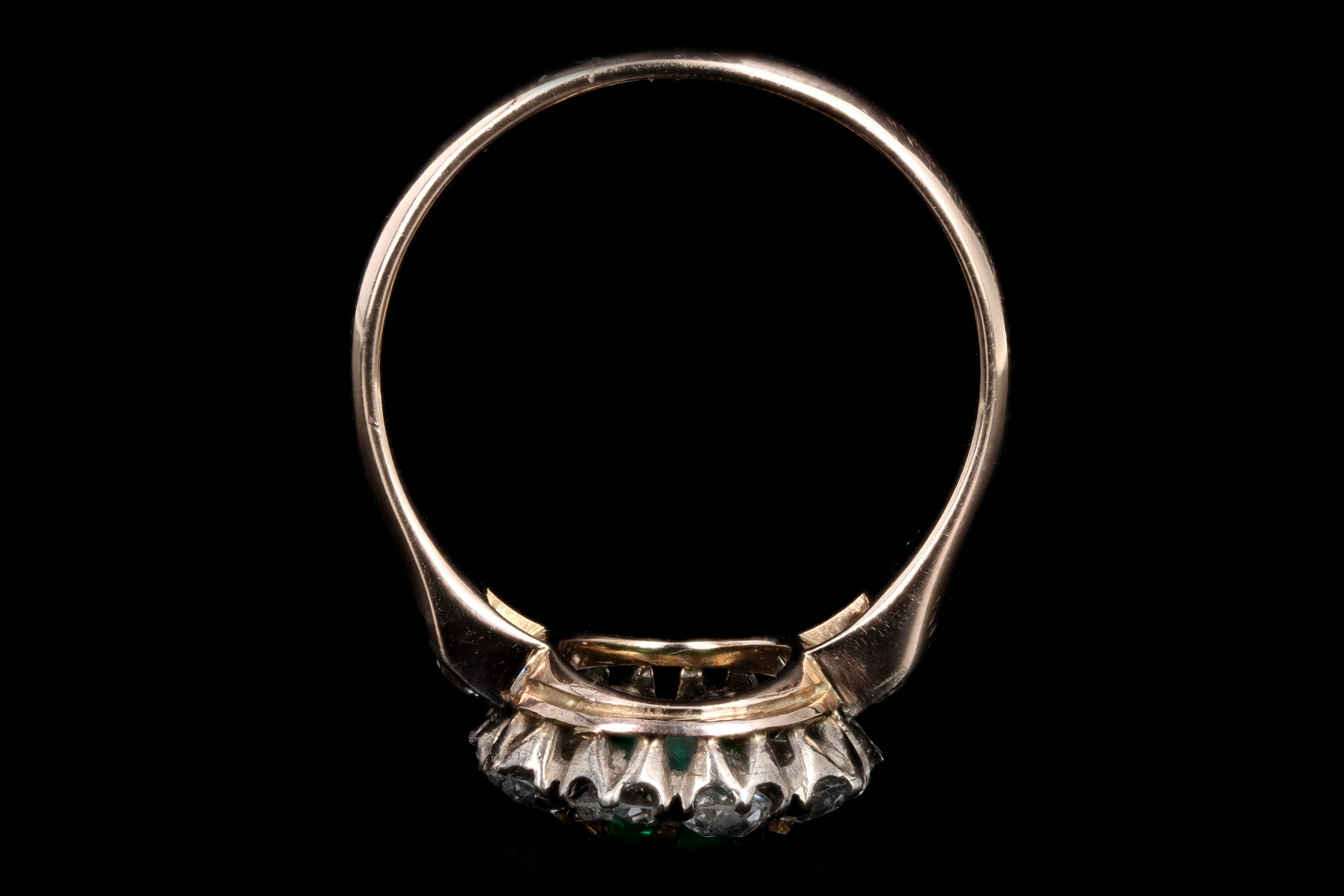 Victorian Inspired 18K Yellow Gold & Platinum 0.77 Carat Natural Emerald & Old European Cut Diamond Halo Cluster Ring - Queen May