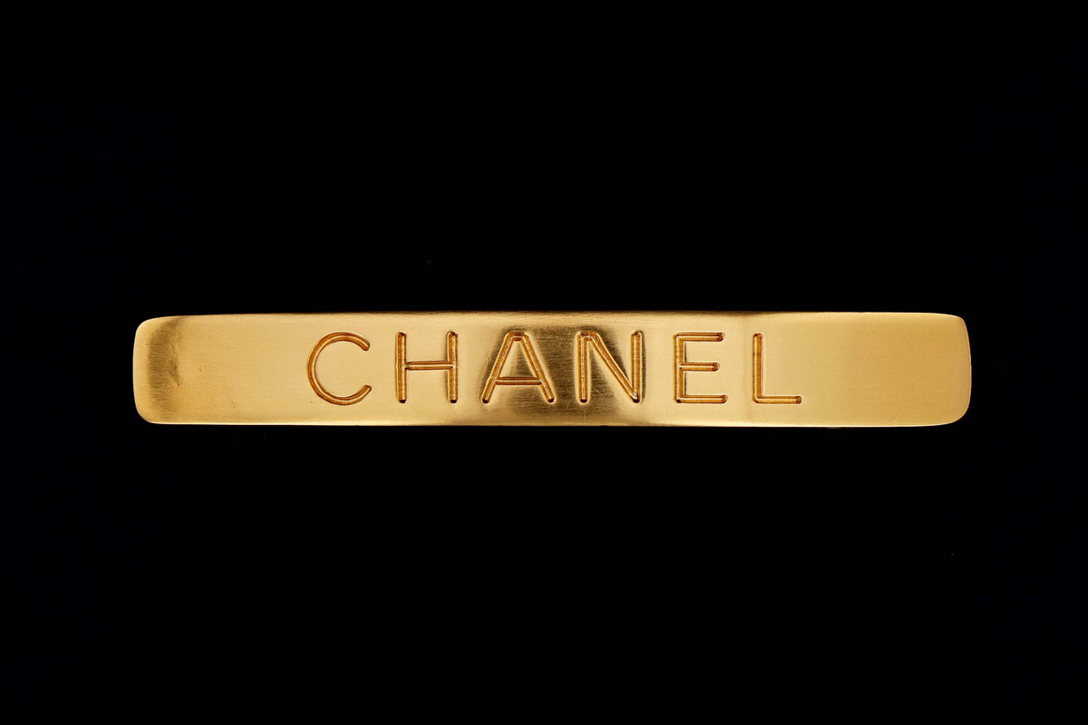 Chanel 1996 Gold Plated Metal Logo Barrette - Queen May
