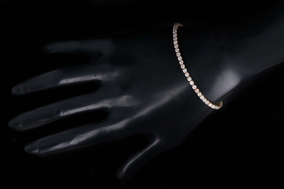 14K Yellow Gold 2.71 Carat Total Weight Round Brilliant Cut Diamond Tennis Bracelet - Queen May