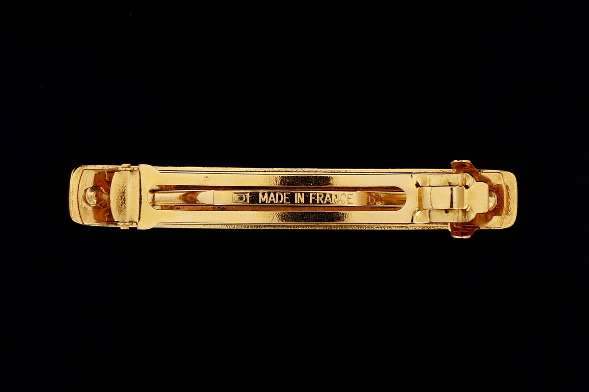 Chanel 1996 Gold Plated Metal Logo Barrette - Queen May