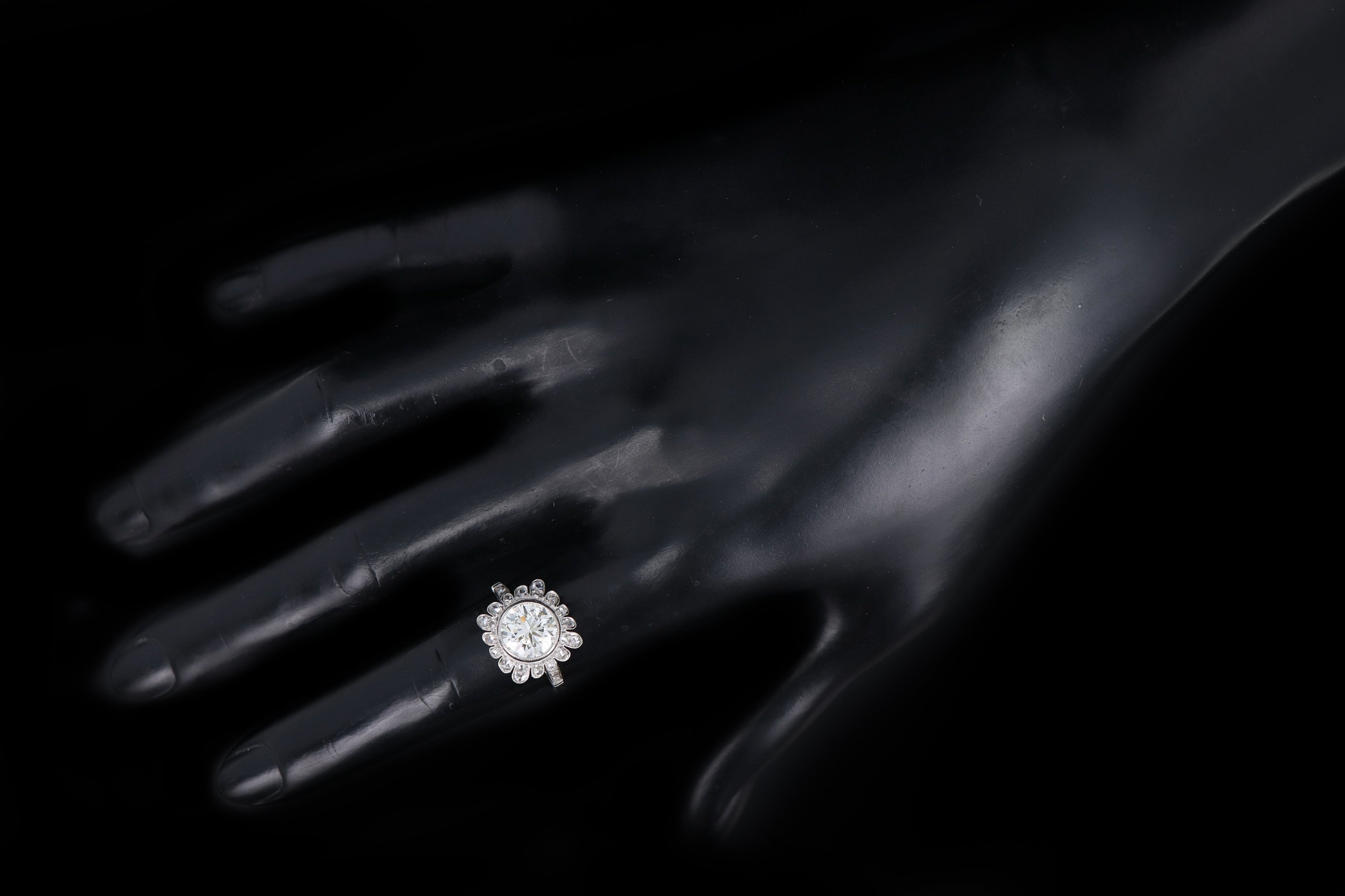 Art Deco Inspired Platinum 1.93 Carat Old European Cut Diamond Engagement Ring - Queen May