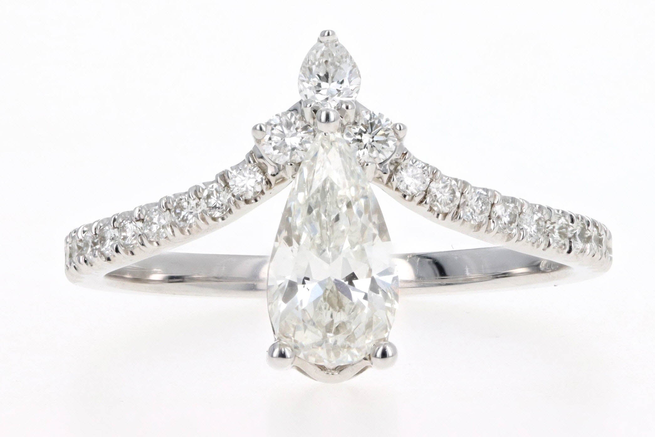 14K White Gold 0.82 Carat Pear Cut Diamond Chevron Shank Engagement Ring GIA Certified - Queen May