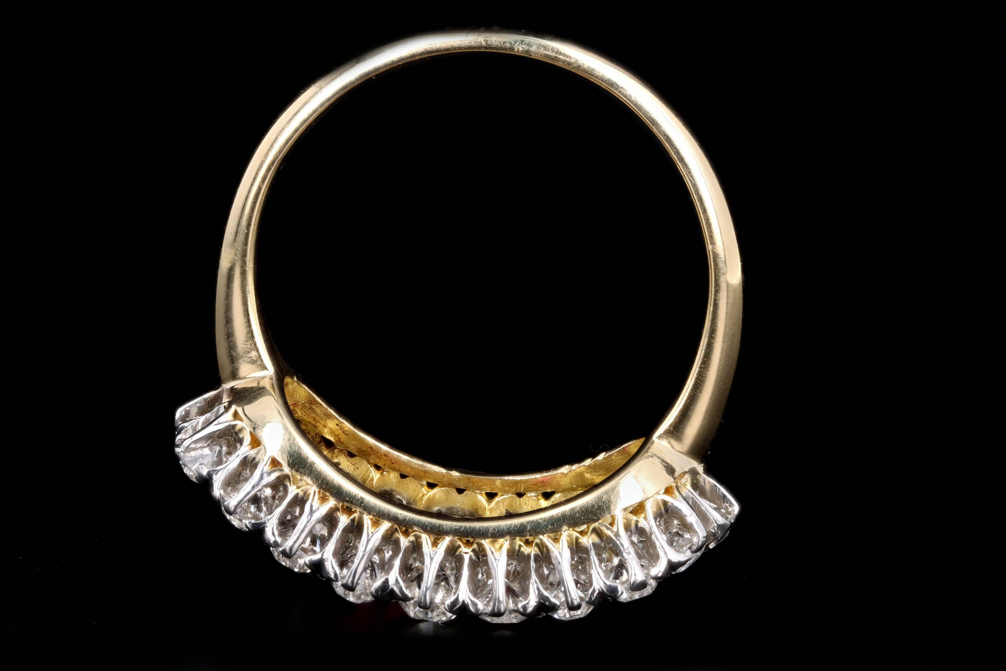 Victorian 18K Yellow Gold Four Round Natural Ruby & Old European Cut Diamond Ring - Queen May