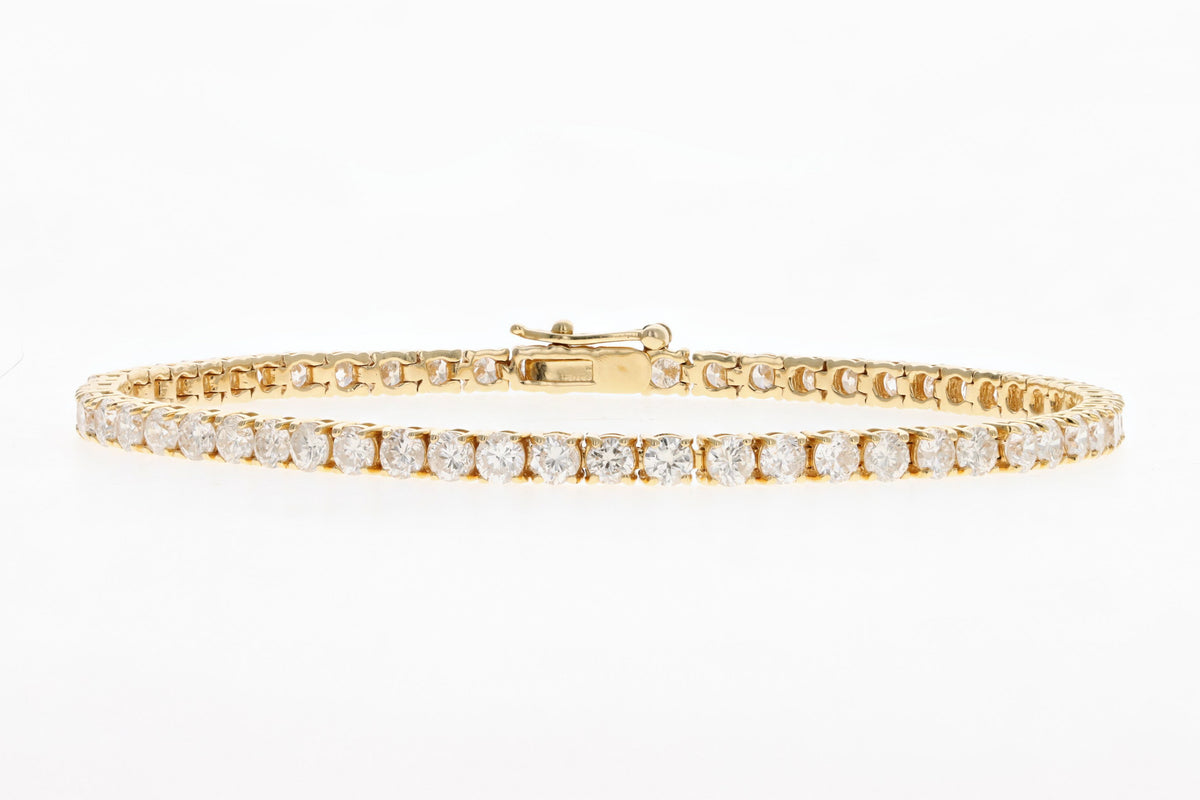 14K Yellow Gold 2.71 Carat Total Weight Round Brilliant Cut Diamond Tennis Bracelet - Queen May