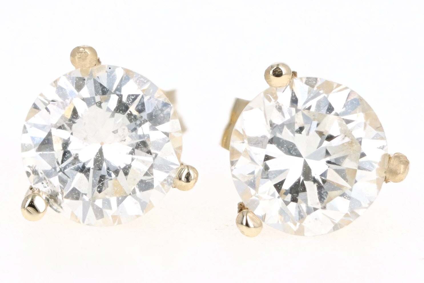 14K Yellow Gold 1.43 Carat Round Diamond Martini Stud Earrings - Queen May