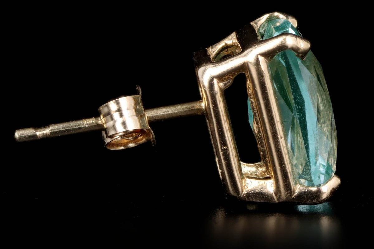 14K Yellow Gold 2.75 Carat Total Weight Blue Topaz Stud Earrings - Queen May