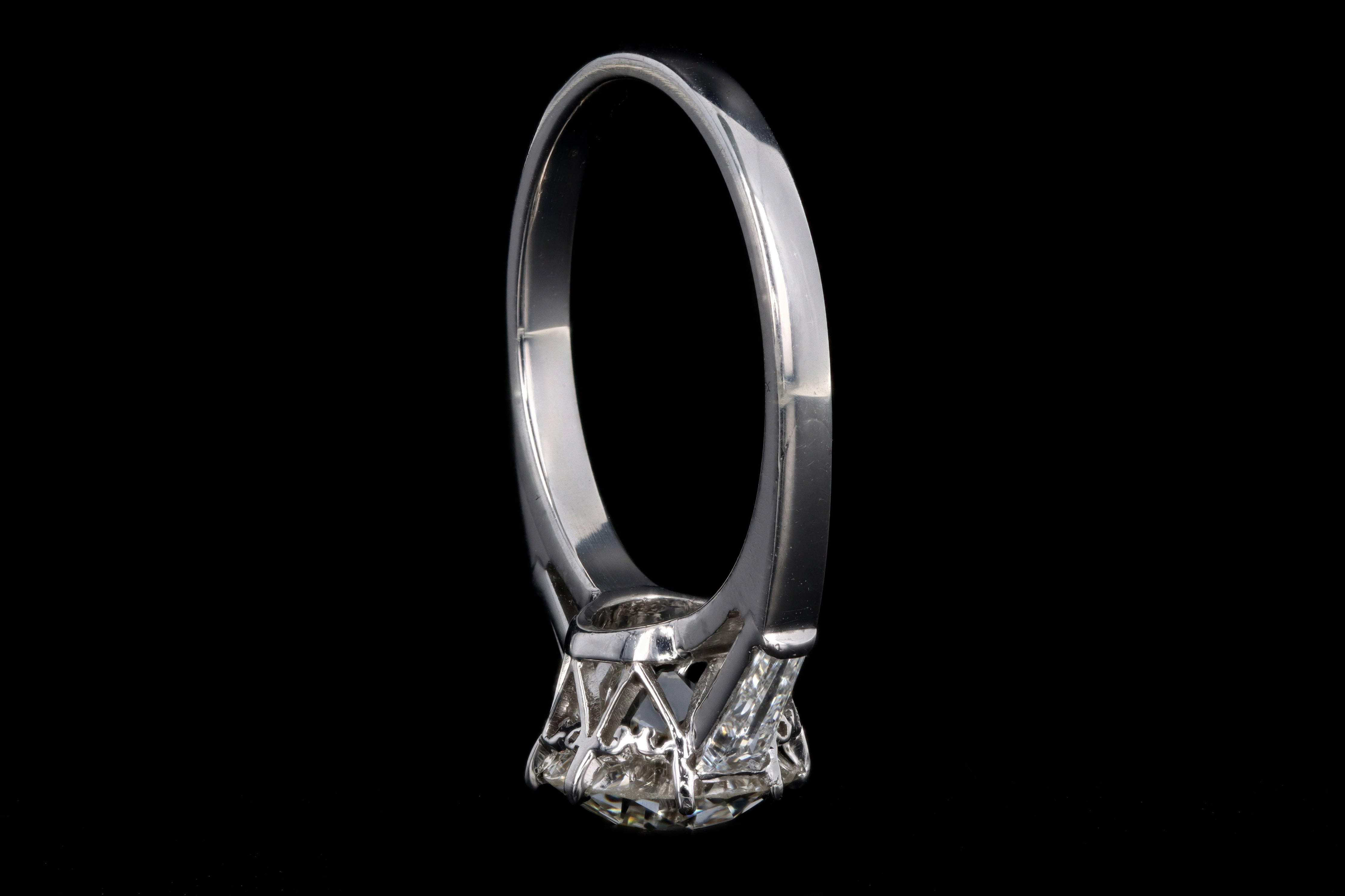Retro Platinum 1.52 Carat Old European Cut Diamond & Tapered Baguette Diamond Engagement Ring - Queen May