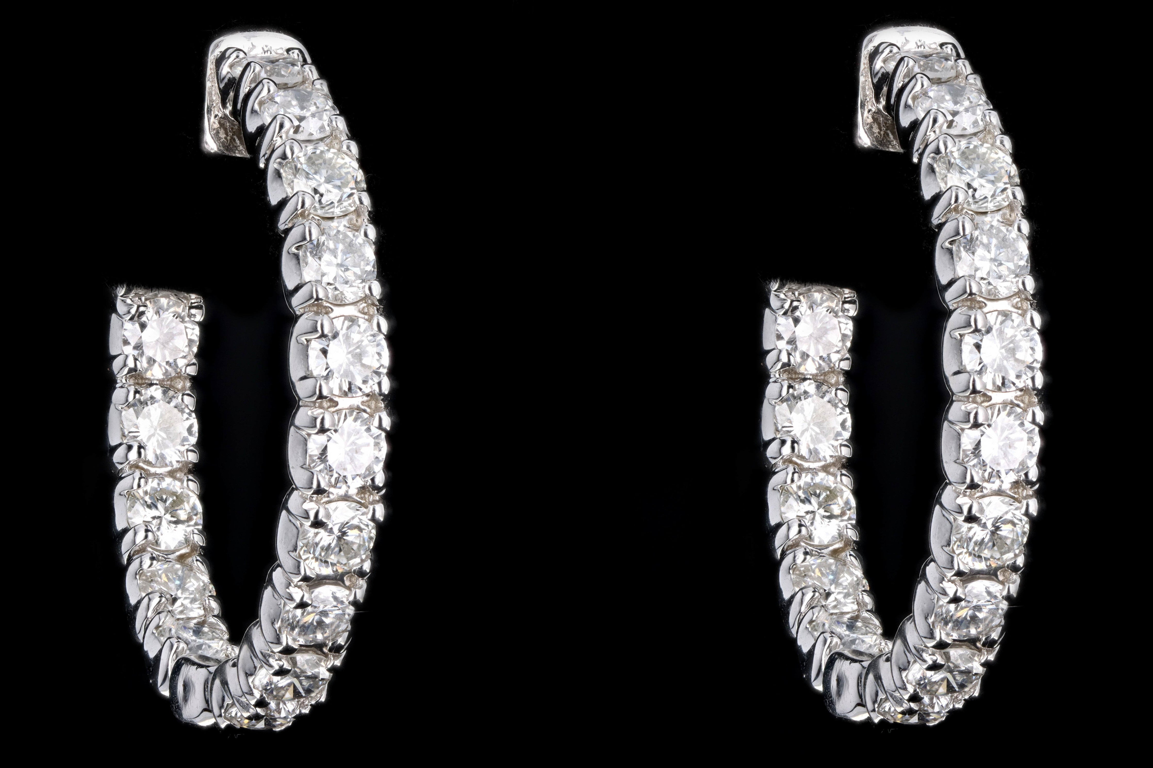 New 14K White Gold 2.58 Carat Round Brilliant Diamond Hoop Earrings - Queen May