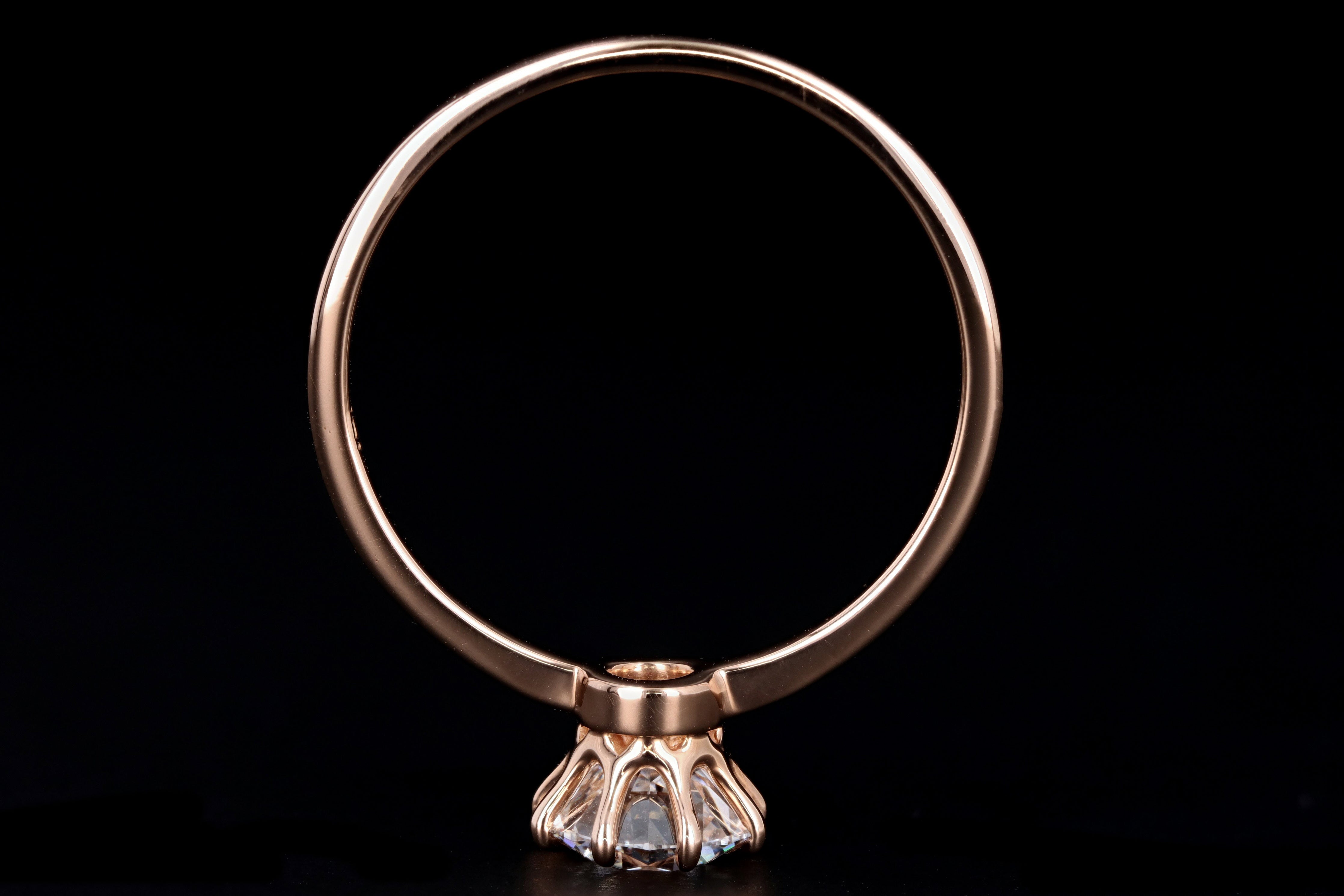 Vintage Inspired 18K Rose Gold .91 Carat Round Brilliant Diamond Engagement Ring GIA Certified - Queen May