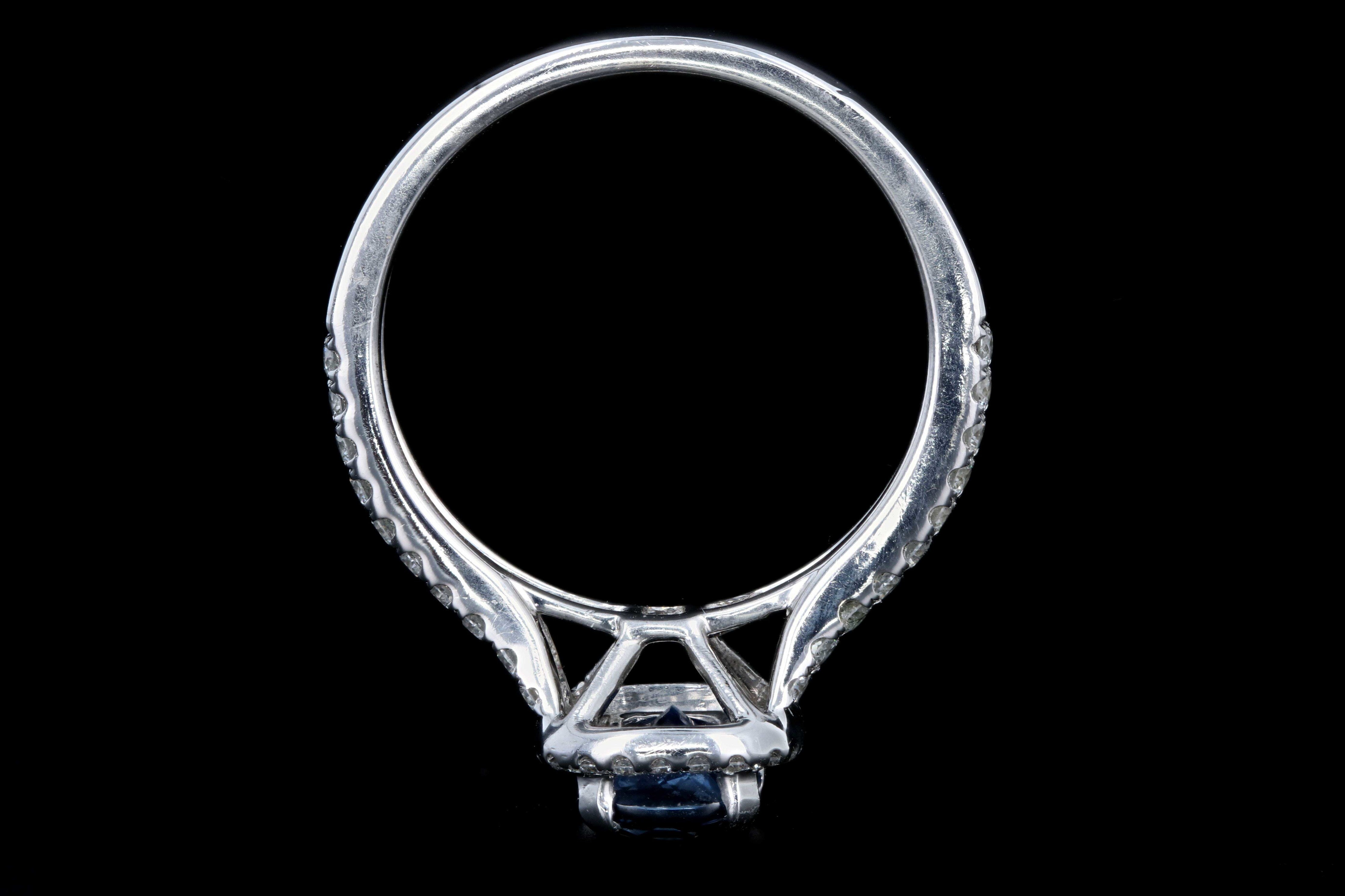Modern 18K White Gold 1.25 Natural Sapphire and Diamond Halo Ring - Queen May