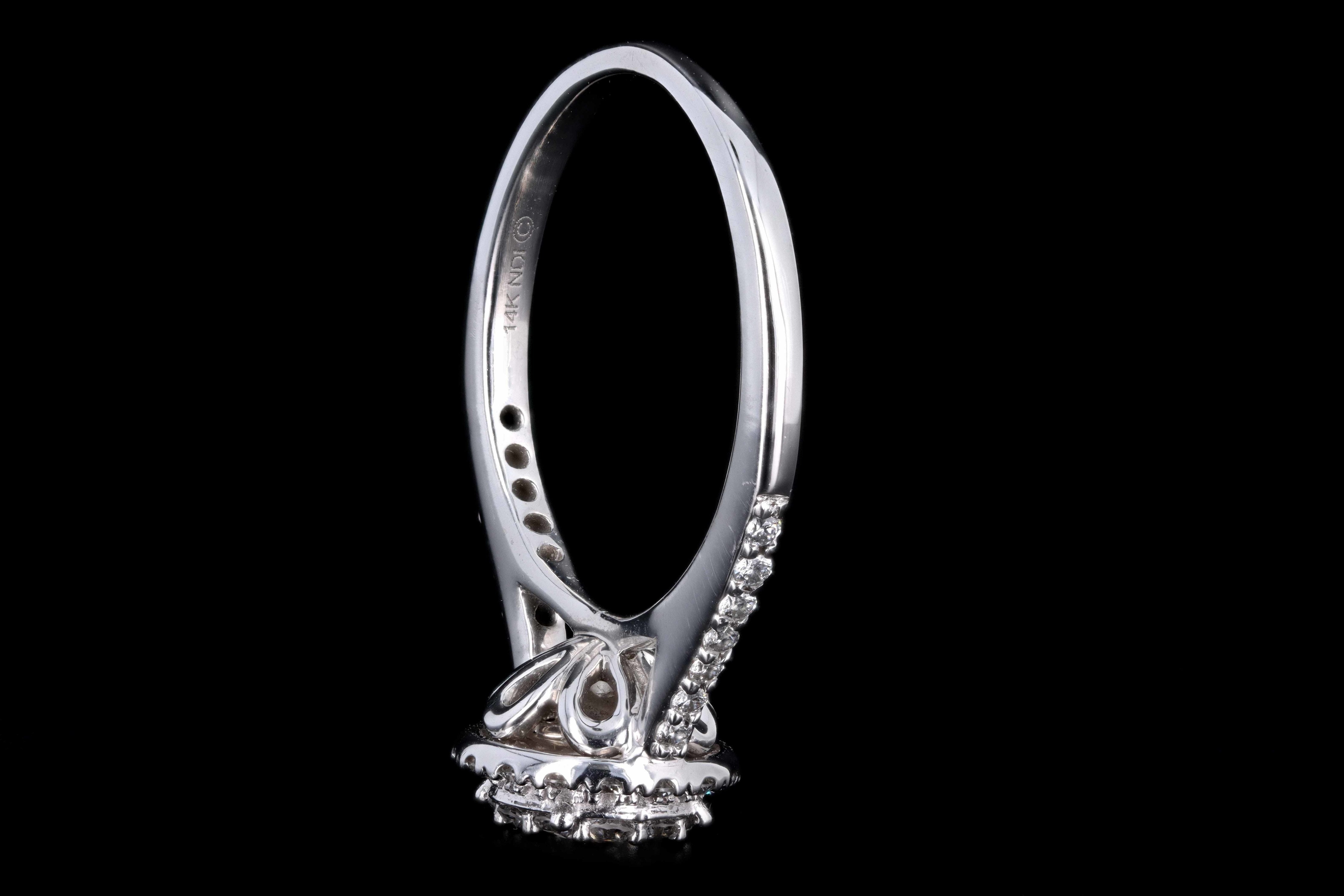 Modern 14K White Gold .30 CTR Round Brilliant Cut Diamond Halo Engagement Ring - Queen May