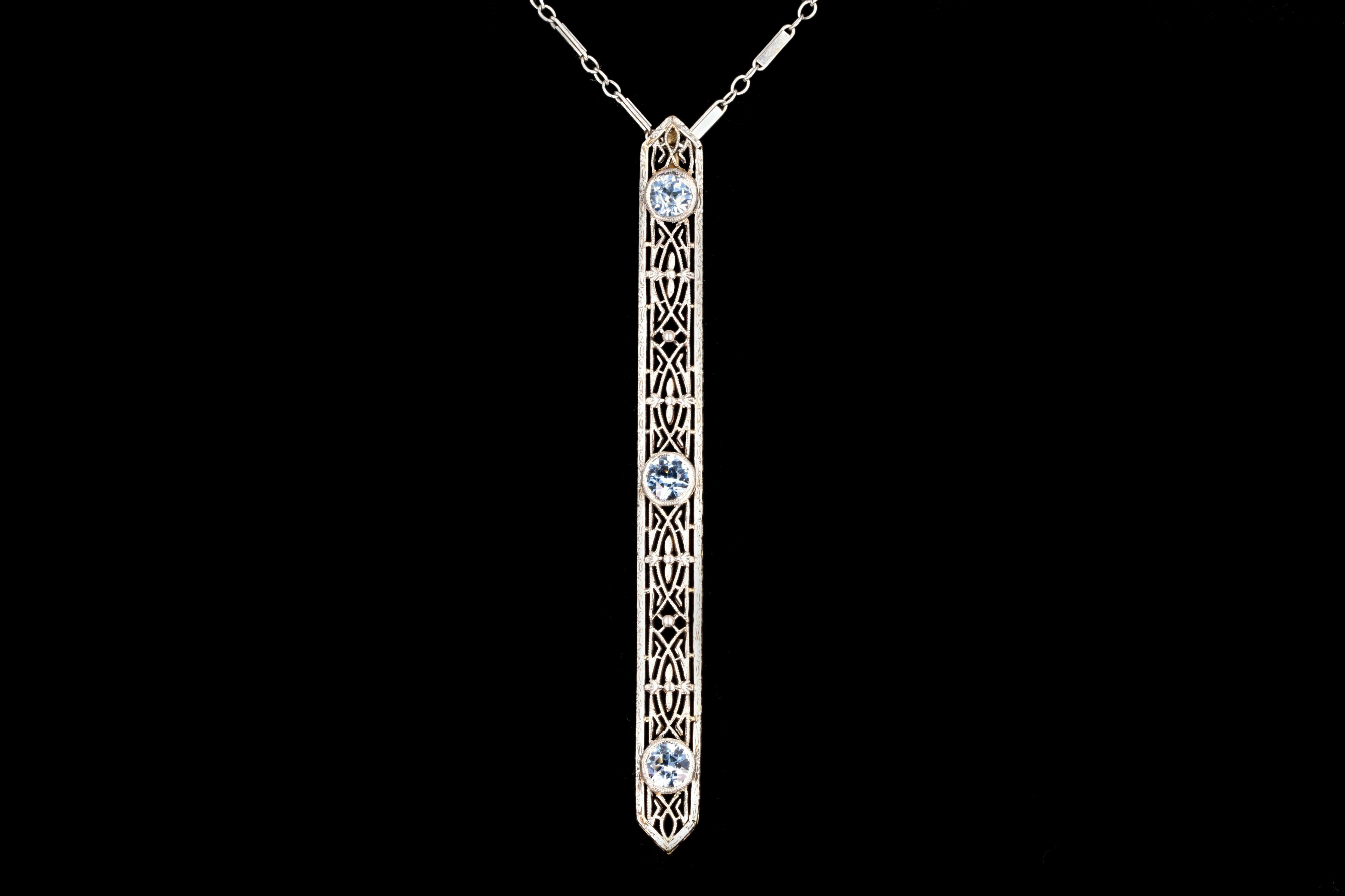 Art Deco 14K & Platinum .75 Carat Natural No Heat Natural Sapphire Bar Pin Conversion Necklace - Queen May