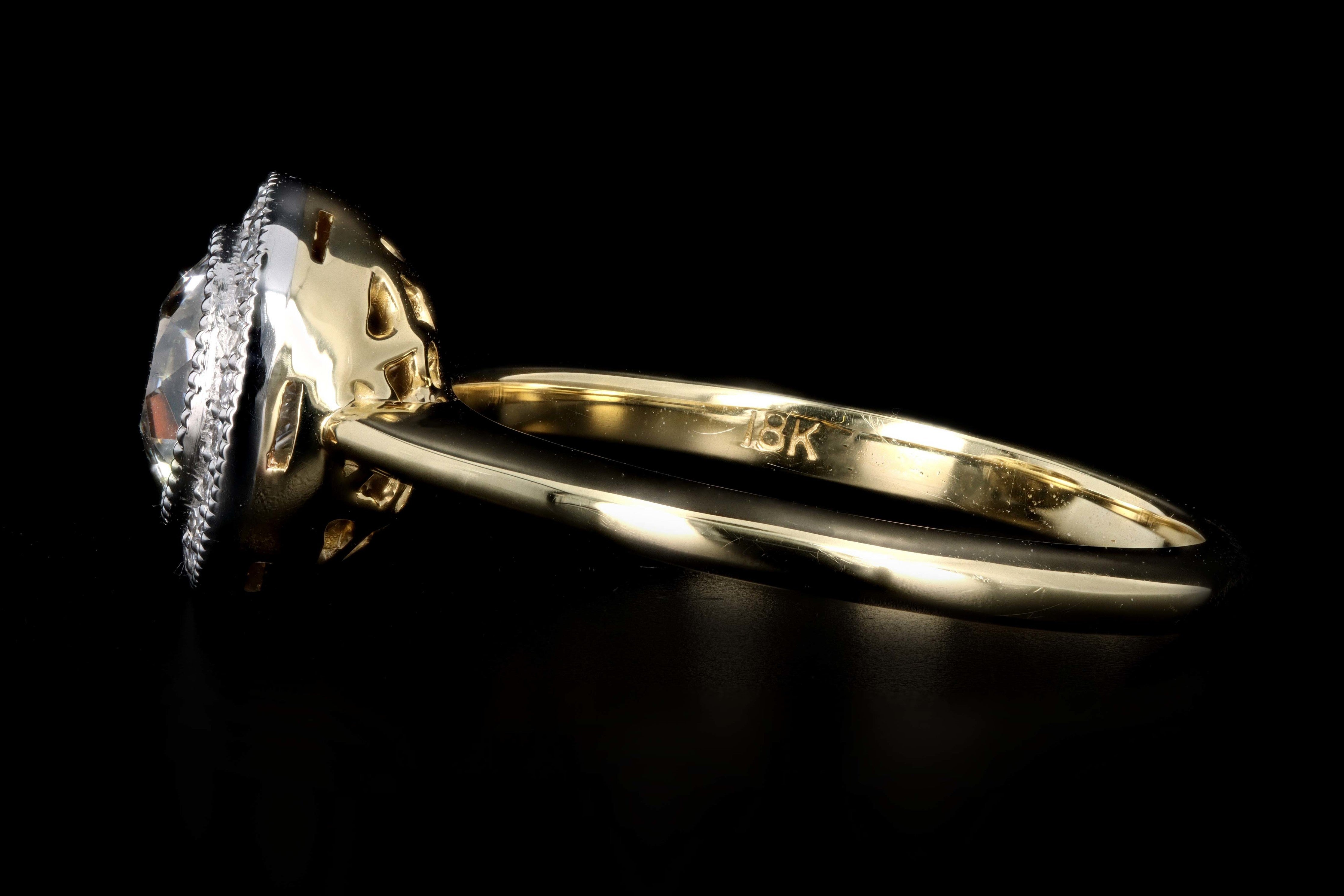 New 18K Yellow Gold & Platinum .99 Carat Old European Cut Diamond Halo Engagement Ring GIA Certified - Queen May