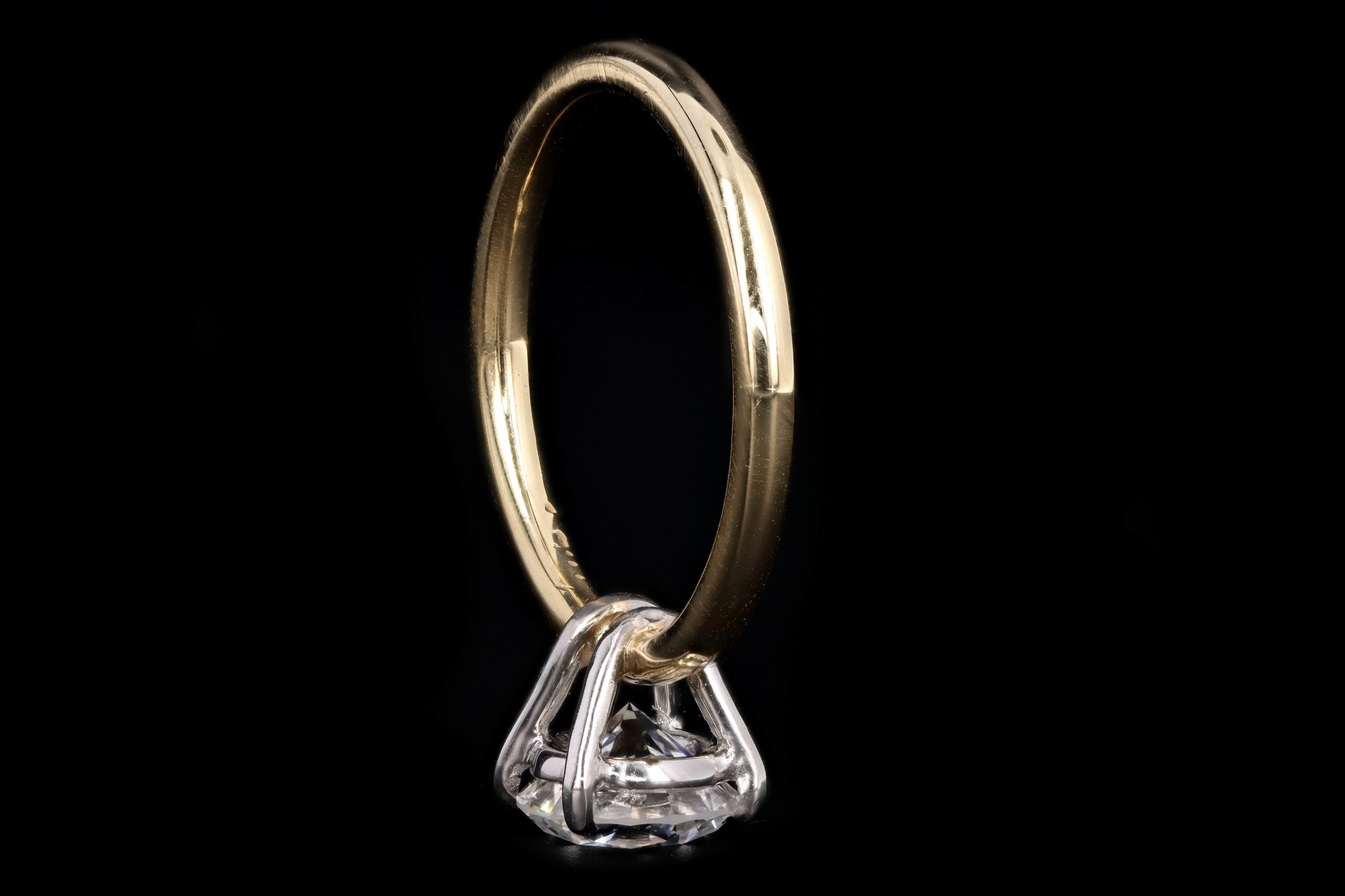 New Handmade 18K Yellow Gold & Platinum 1.40 Carat Round Brilliant Diamond Engagement Ring GIA Certified - Queen May