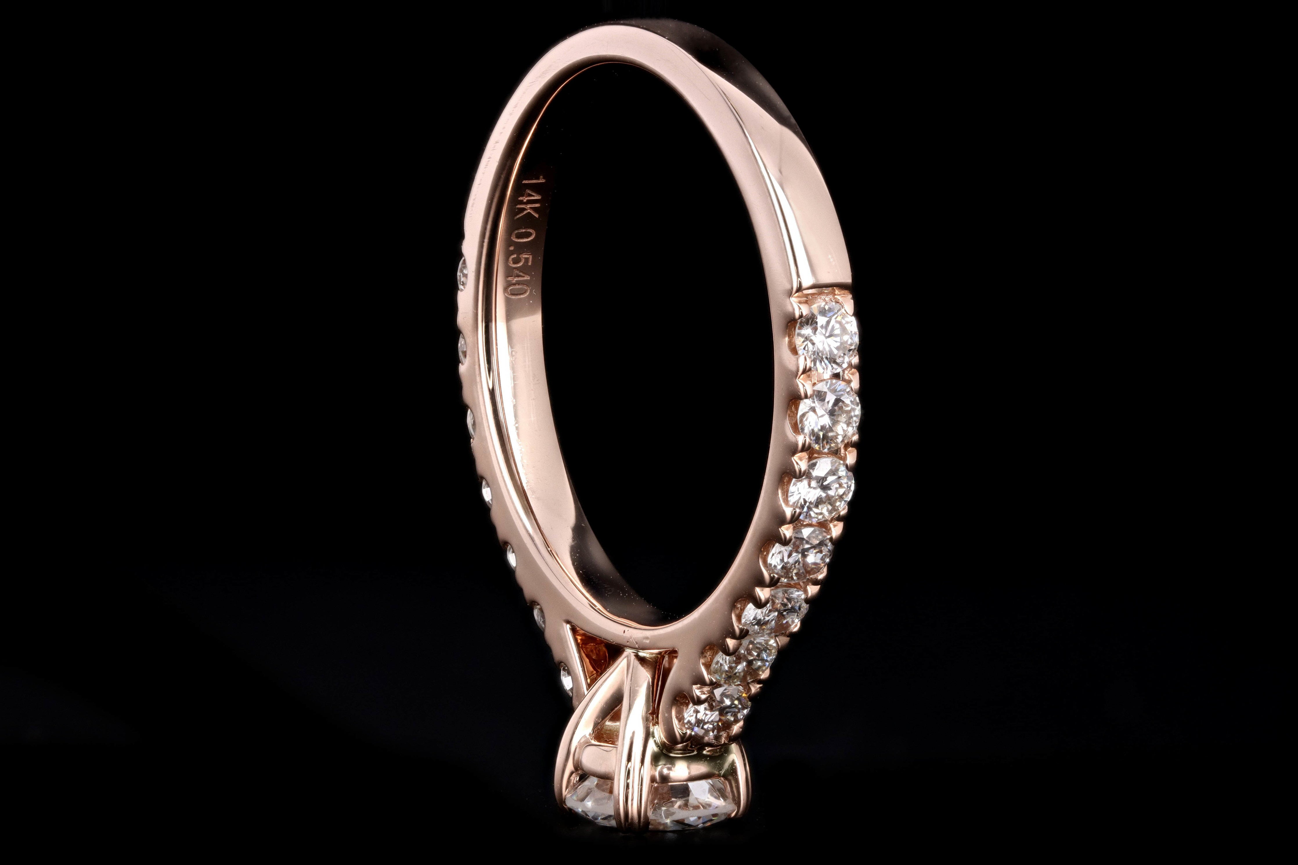 New 14K Rose Gold .54 Carat Round Brilliant Diamond Engagement Ring - Queen May