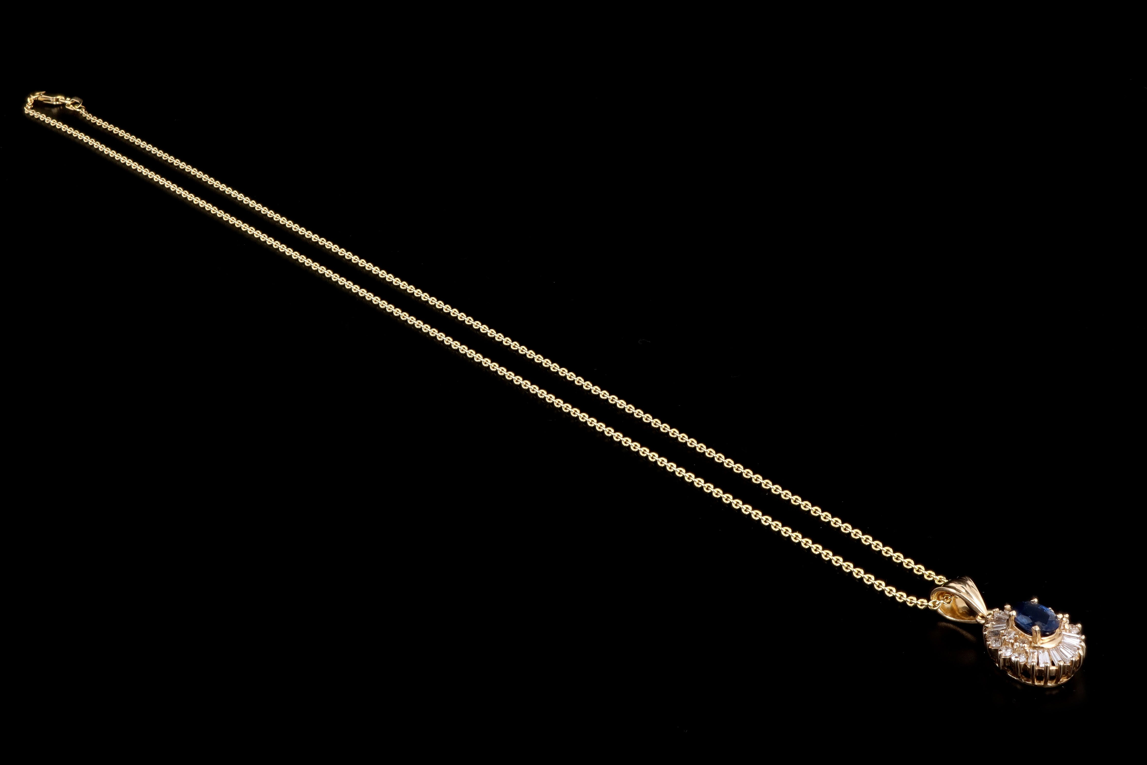 Retro 14K Yellow Gold .85 Carat Natural Sapphire & Diamond Pendant Necklace - Queen May