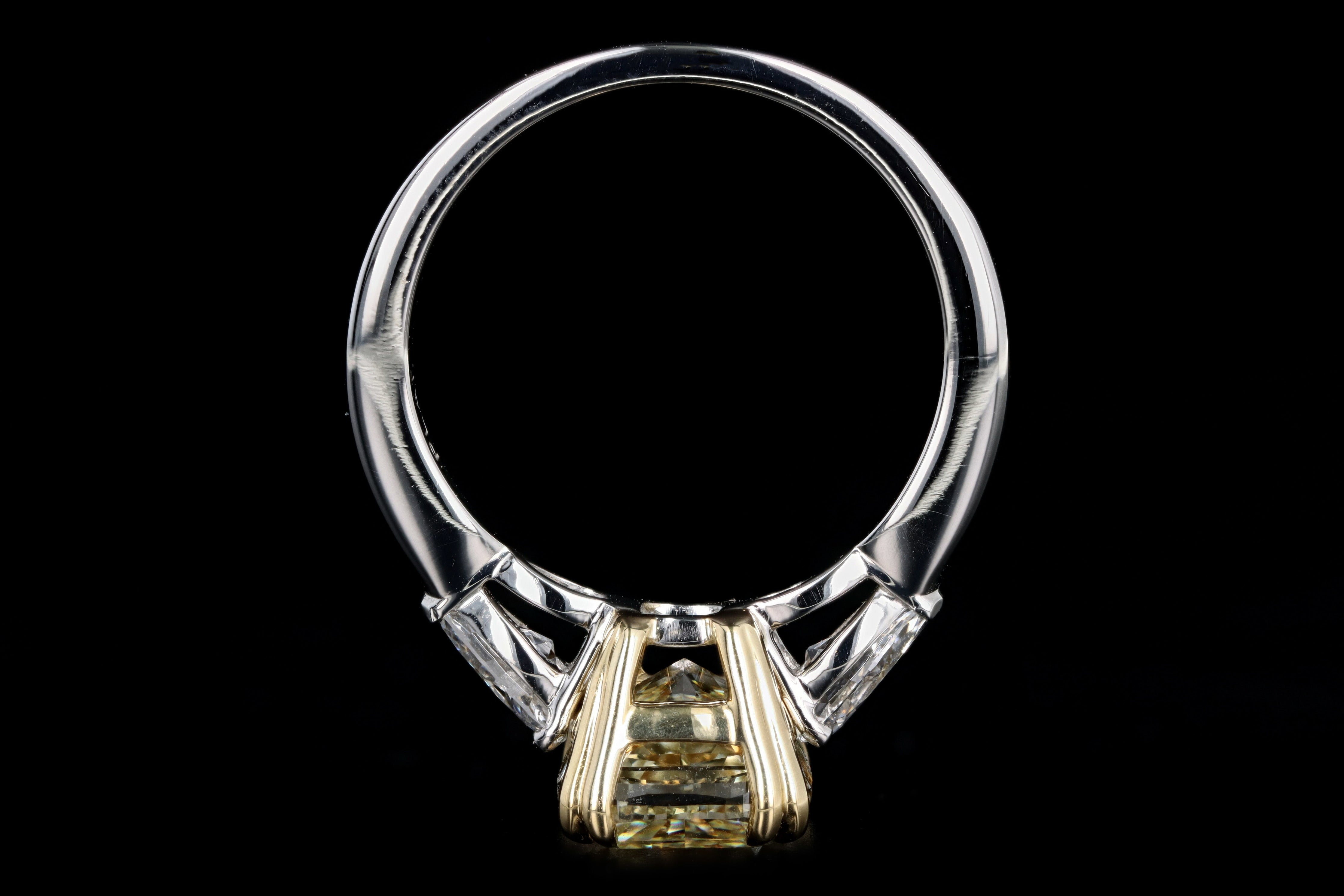 New Platinum & 18K Yellow Gold 4.10 Carat Cushion Cut Yellow Diamond Engagement Ring - Queen May