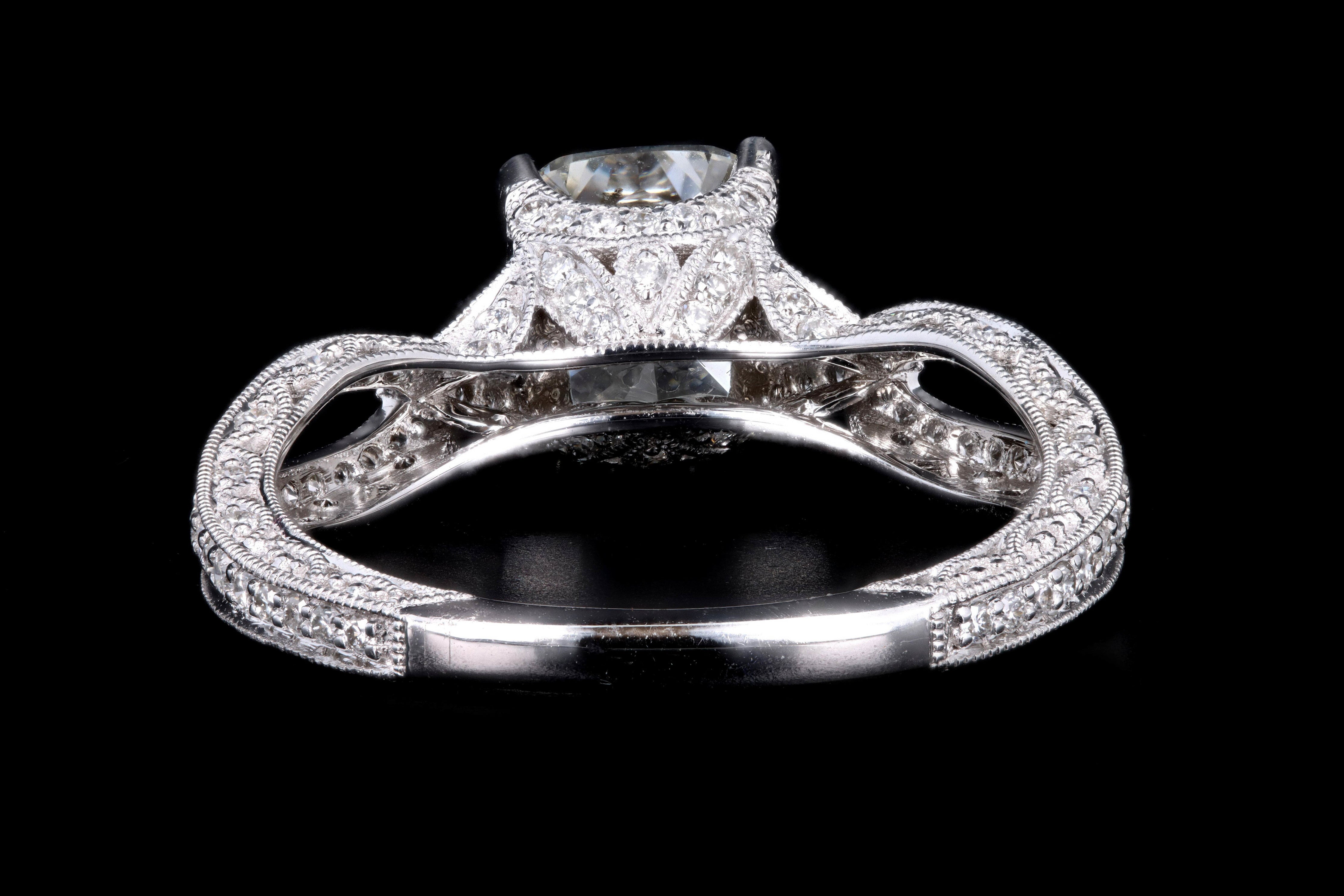 Modern 18K White Gold 1.71 Carat Cushion Cut Diamond Engagement Ring GIA Certified - Queen May