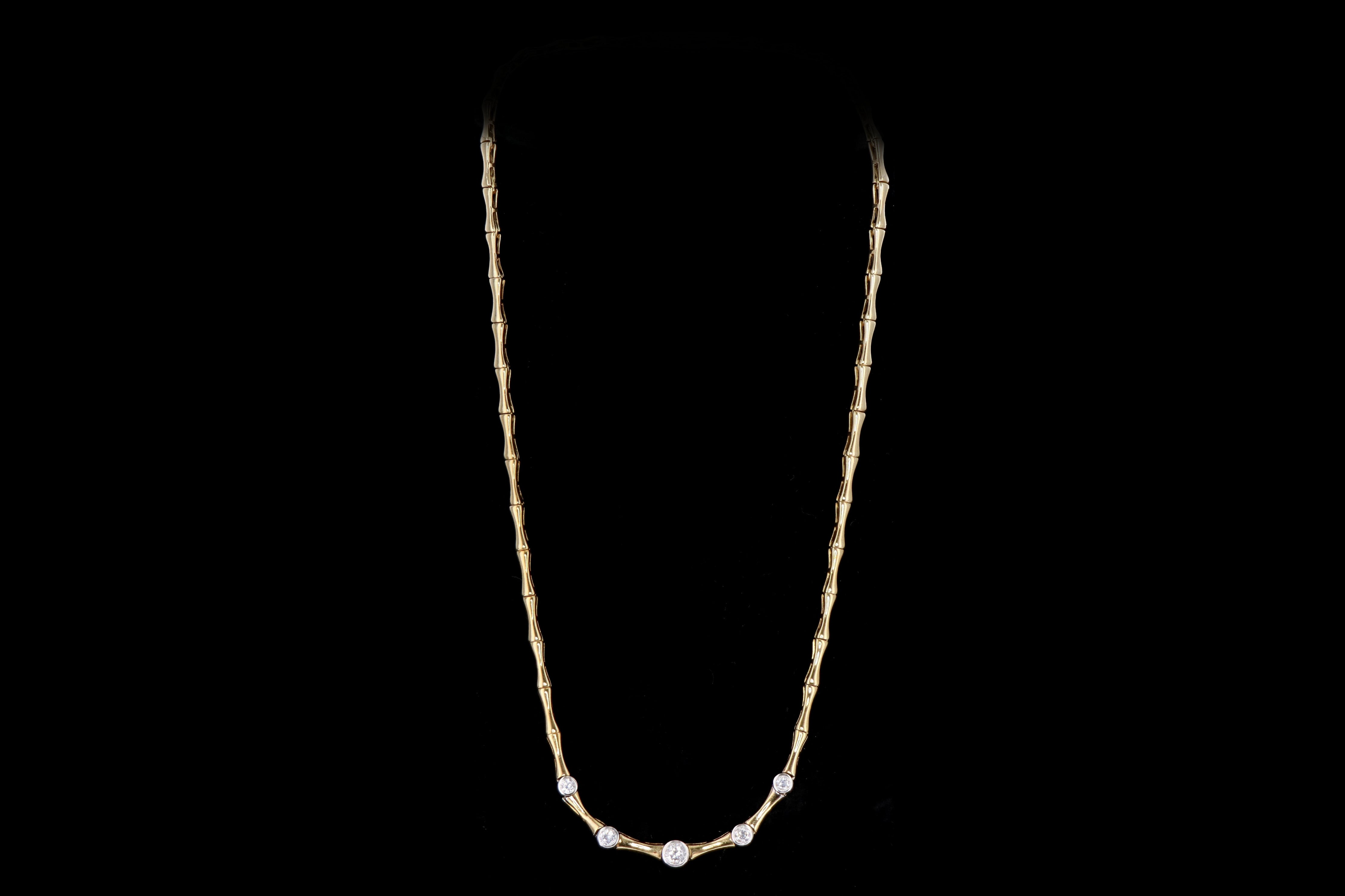 Vintage 14K Yellow Gold Bamboo Diamond Necklace - Queen May