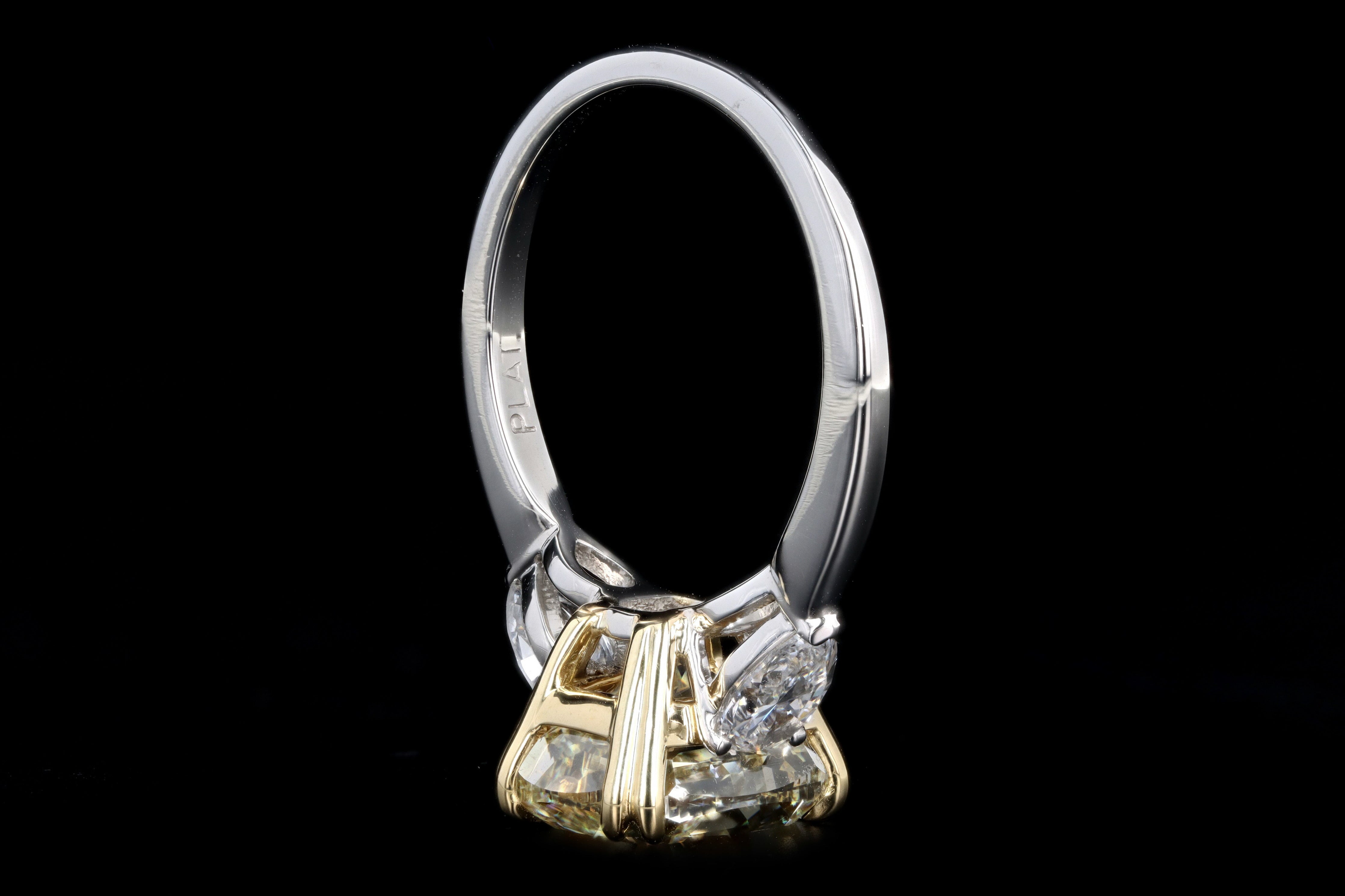 New Platinum & 18K Yellow Gold 4.10 Carat Cushion Cut Yellow Diamond Engagement Ring - Queen May