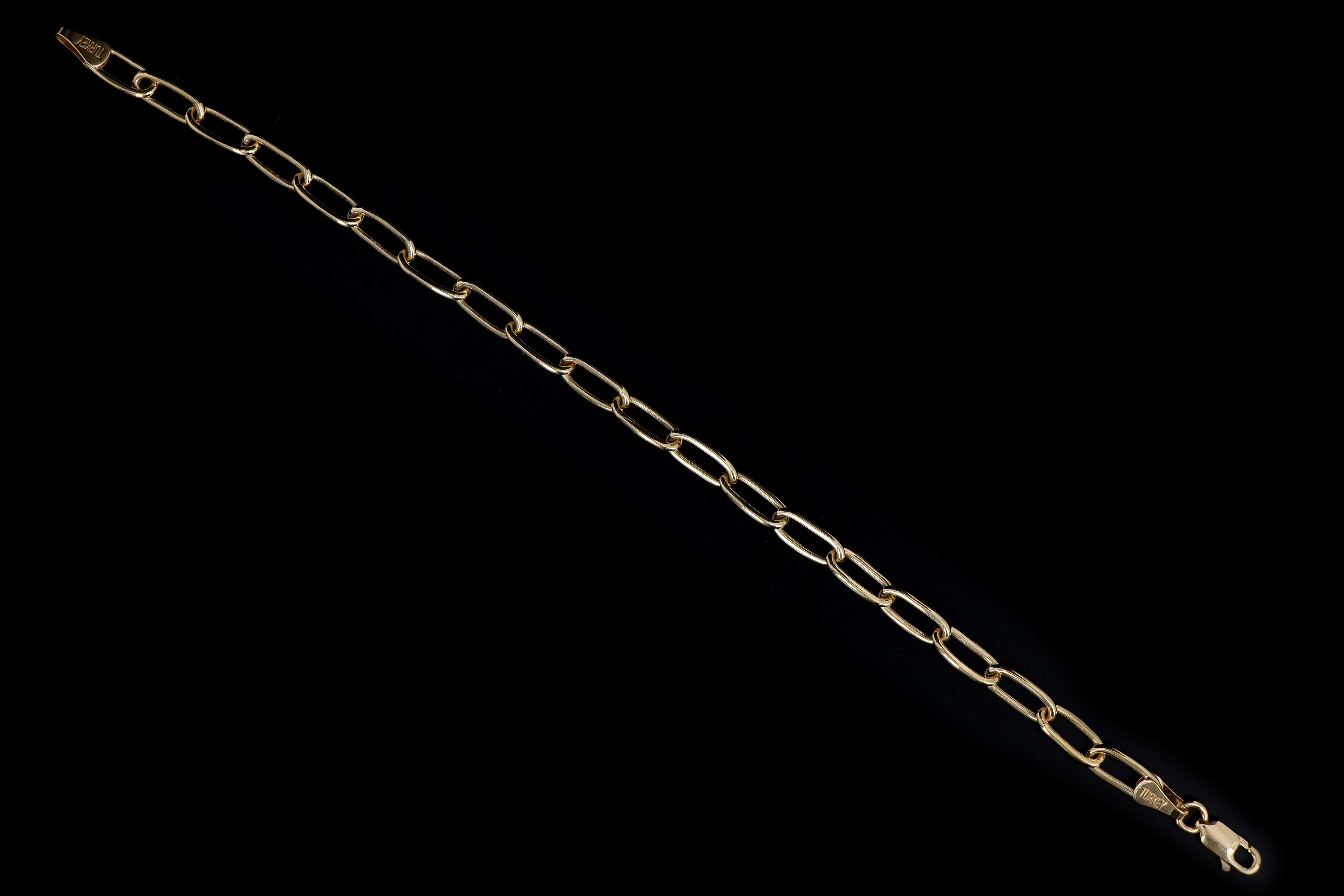 New Solid 14K Yellow Gold Paperclip Chain Bracelet - Queen May