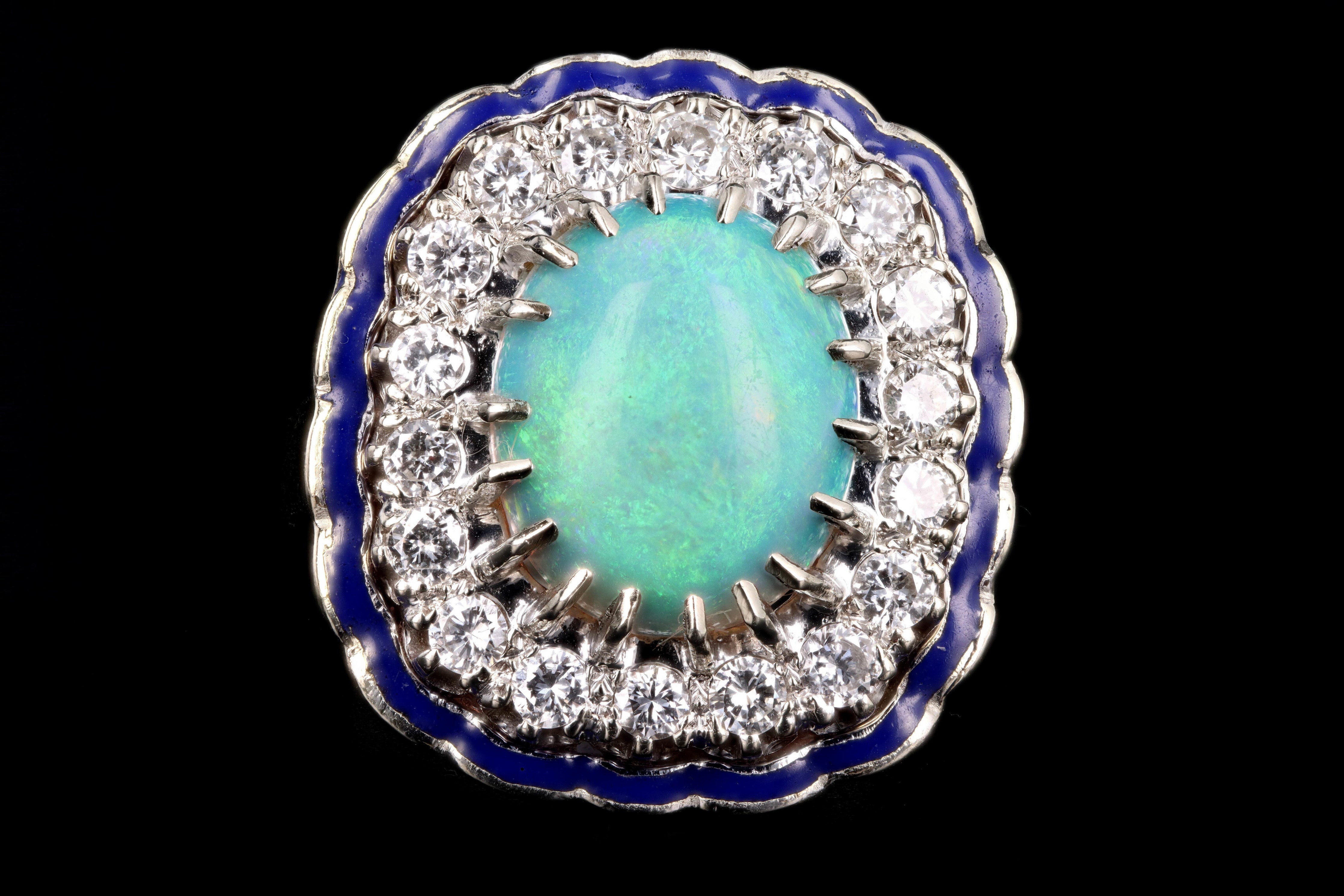 Retro 14K White Gold 3 Carat Opal & Diamond Ring - Queen May