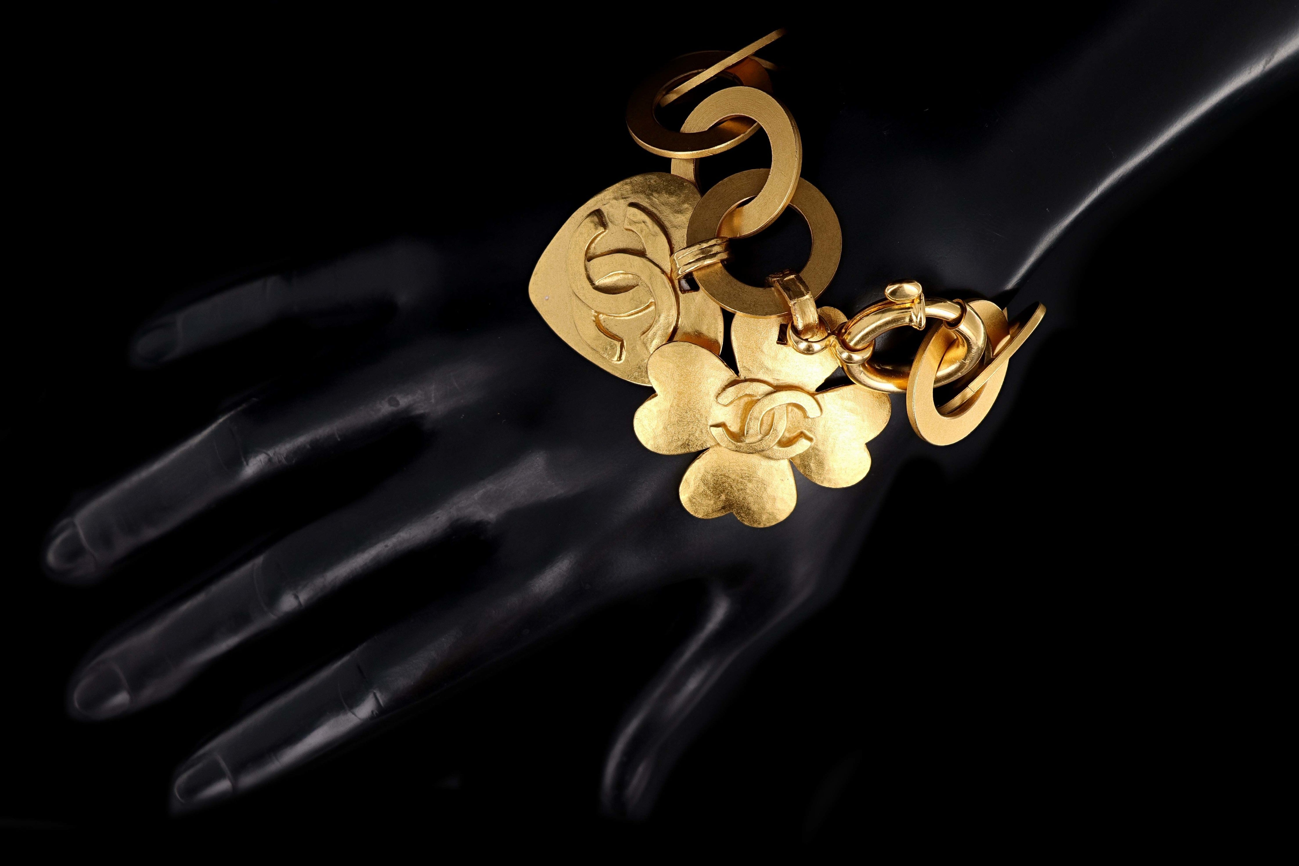 Vintage Chanel Heart & Clover Brushed Charm Bracelet - Queen May