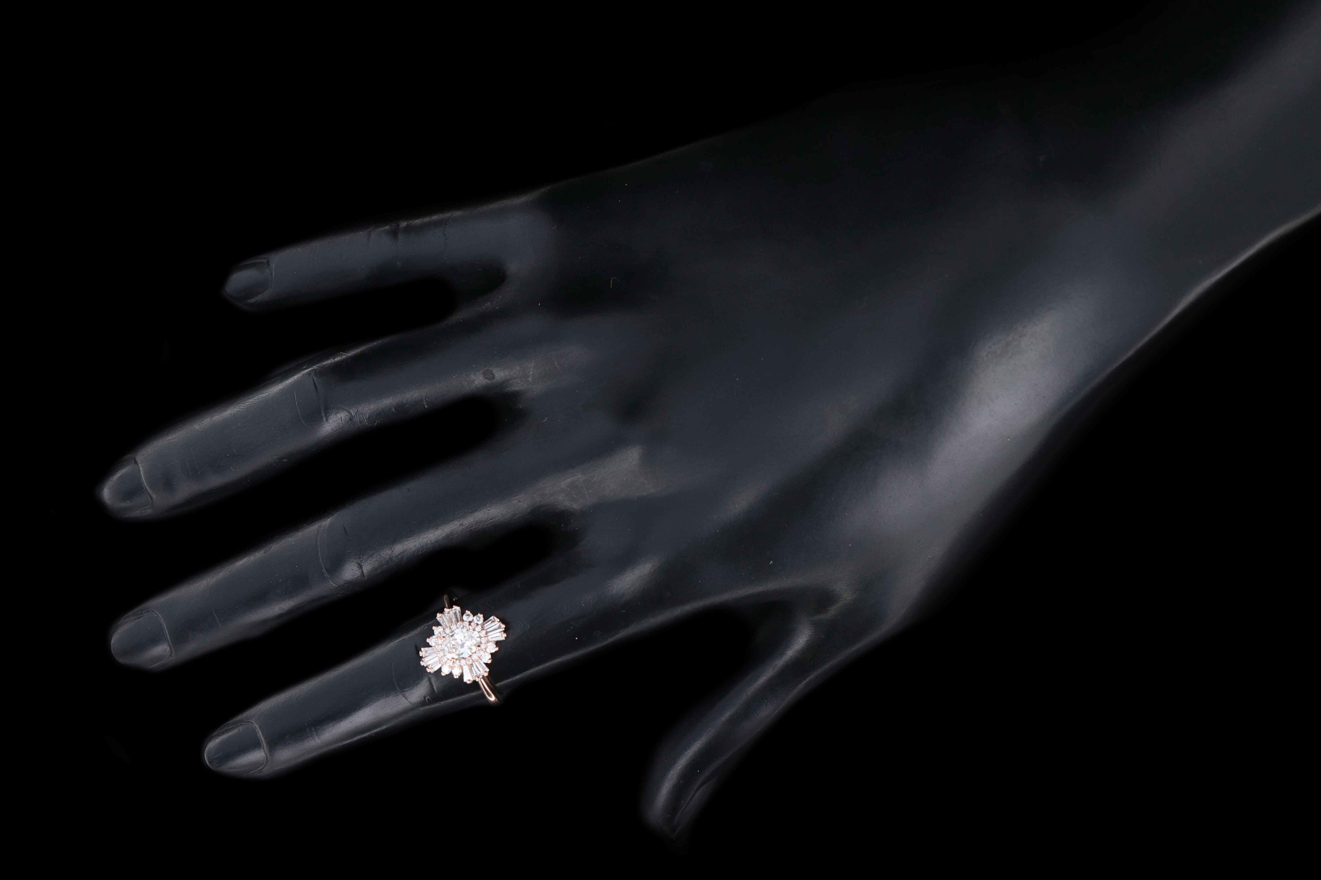 New 14K Rose Gold .48 Carat Oval Diamond Fan Engagement Ring - Queen May