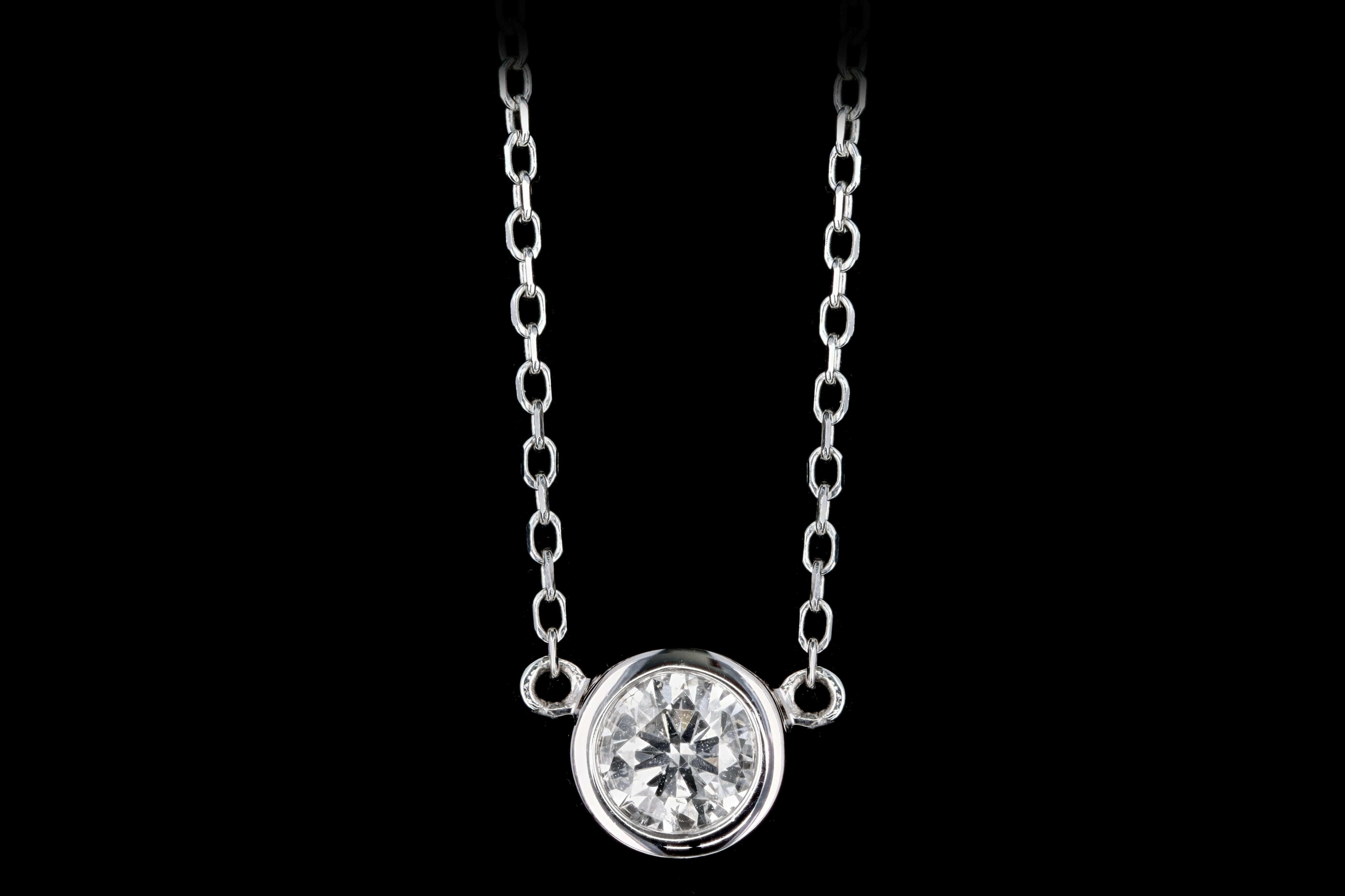 New 14K Gold .21 Carat Round Brilliant Diamond Bezel Set Pendant Necklace - Queen May