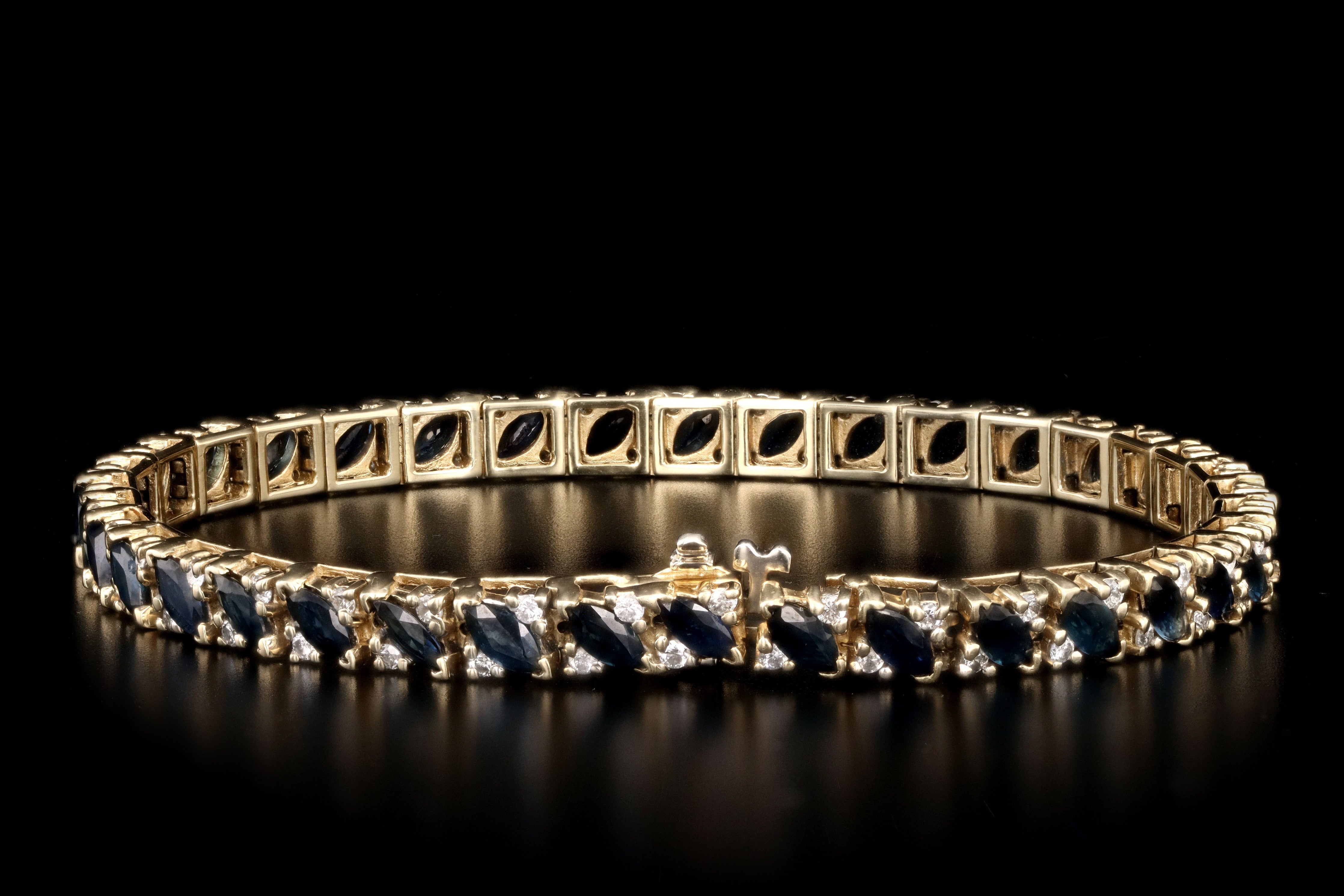 Vintage 14K Yellow Gold 4.5 Carat Marquise Cut Natural Sapphire & Diamond Bracelet - Queen May