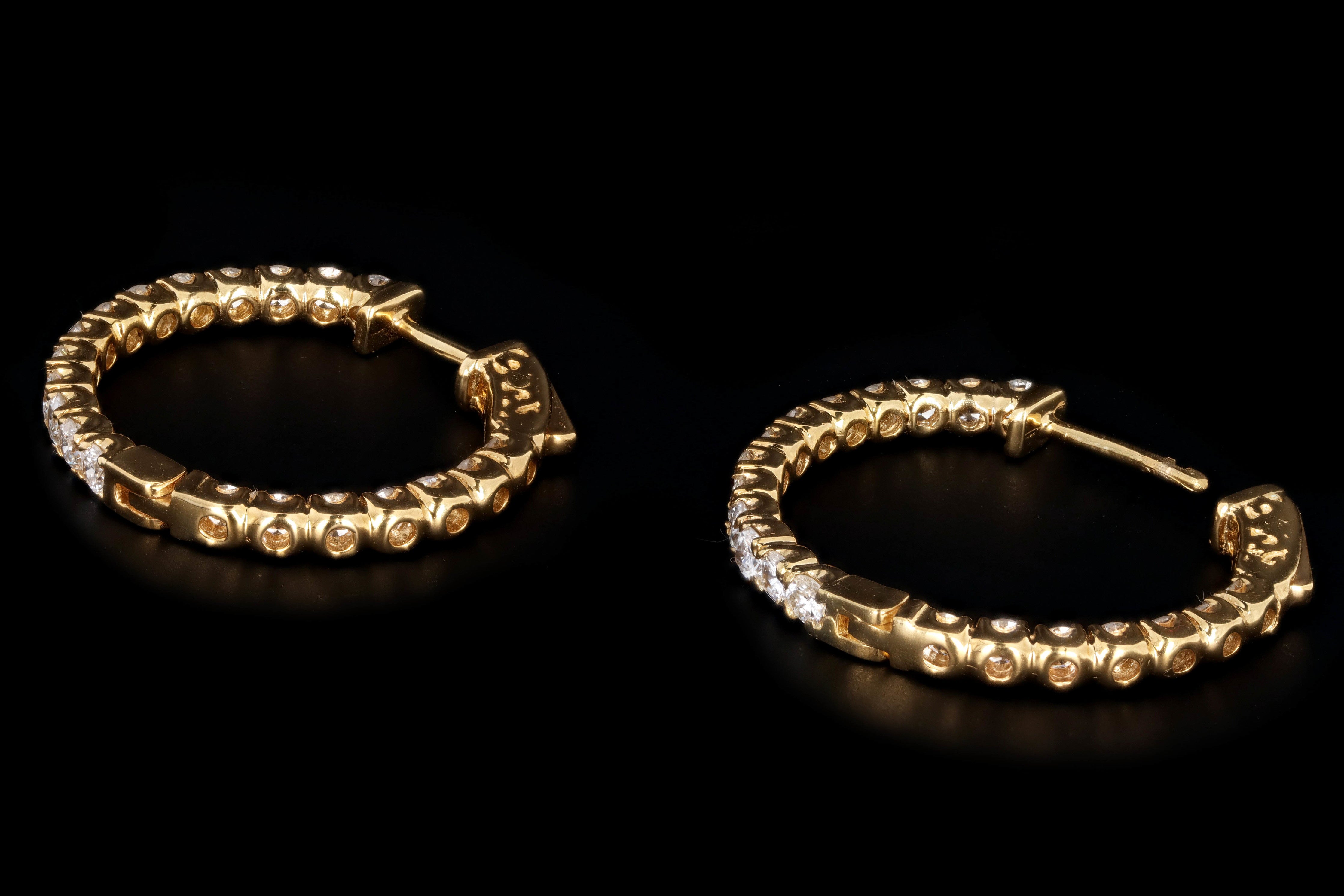 New 14K Yellow Gold 2.98 Carat Total Weight Round Brilliant Diamond Inside-Out Hoop Earrings - Queen May