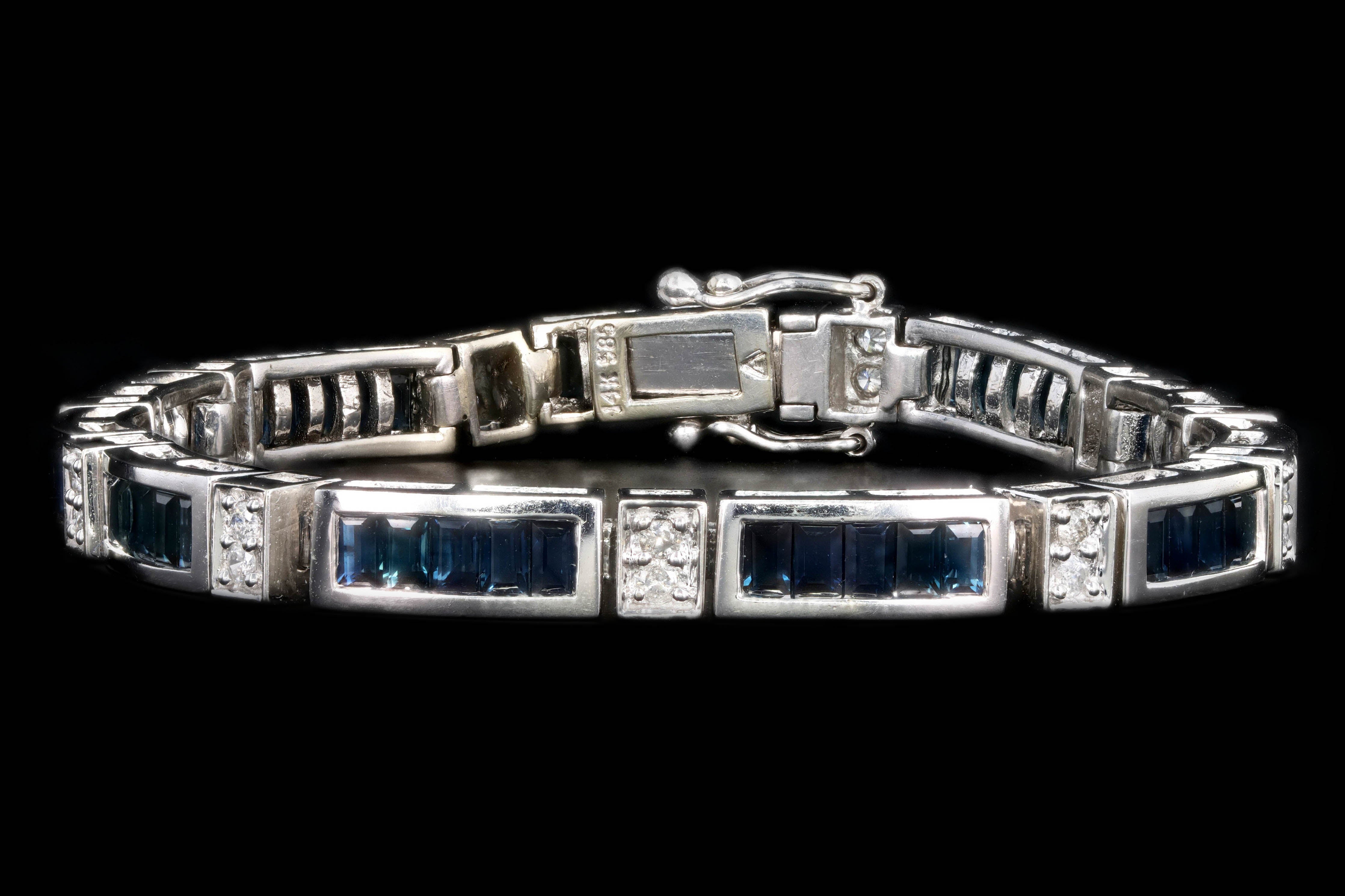 14K White Gold 3.5 Carat Natural Sapphire & Diamond Bracelet - Queen May